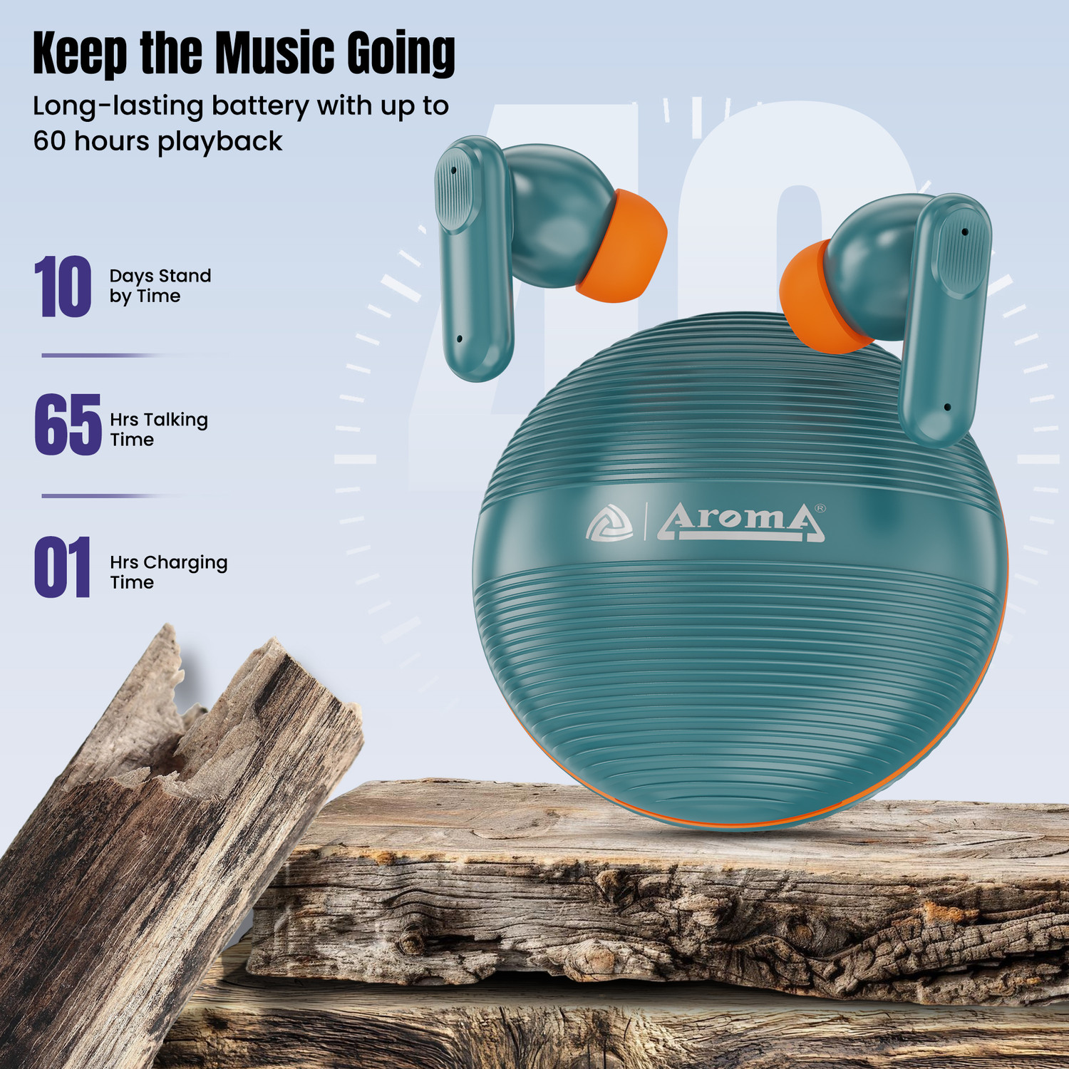 Image of Aroma Air Spinny V5.4 Upto 60Hr Playtime* ENC Dual Paring Fast Charging, Heavy Bass Bluetooth