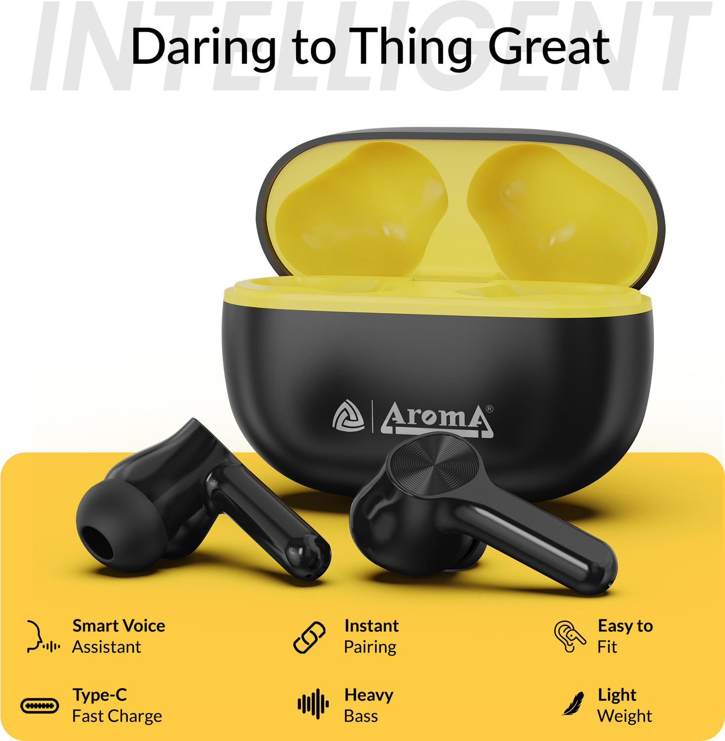 Image of Aroma Buds T200 Lite V5.4 Upto 60Hr Playtime ENC Dual Paring Fast Charging, Heavy Bass Bluetooth