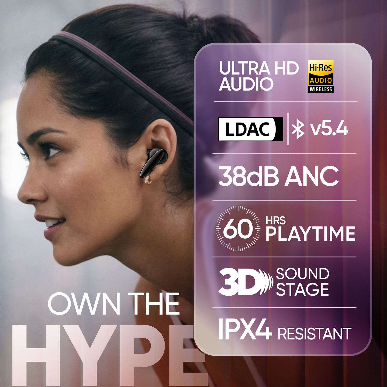 Image of Mivi SuperPods Hype TWS New Launch, 38dB ANC, Hi-Res Audio, LDAC, 60H, BT v5.4 Bluetooth