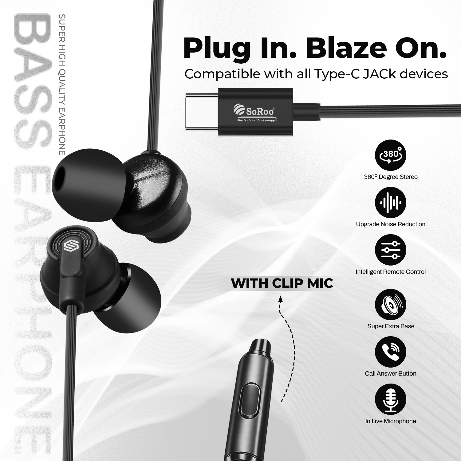 Image of Soroo Future Type-C Wired Earphones with HD Sound, In-Line Mic & Tangle-Free Magnetic Earbud Wired
