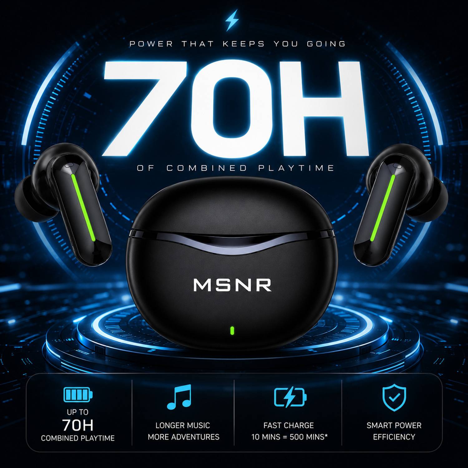 MSNR FireFly TWS Earbuds 70HR Playback - Image 4