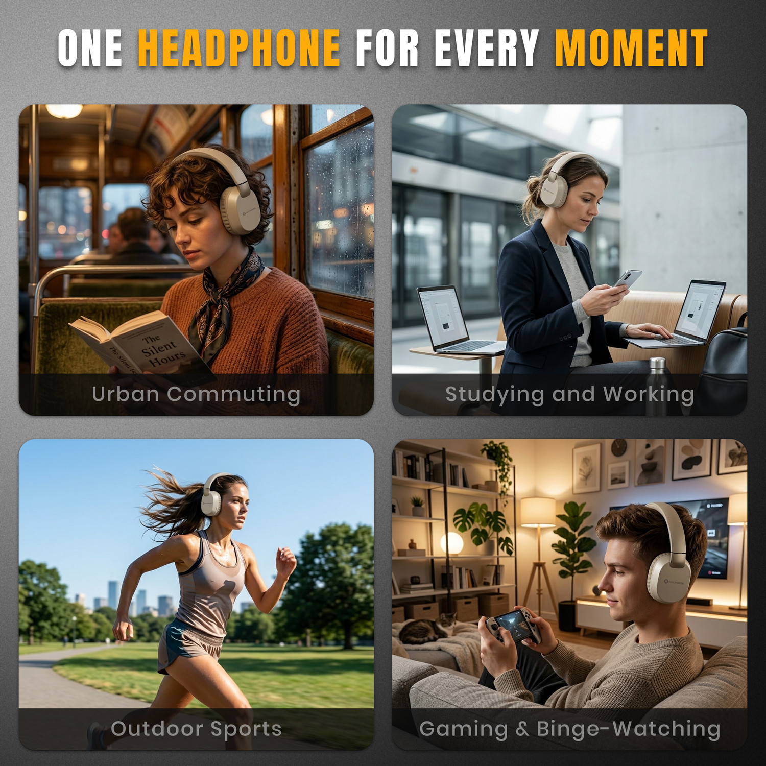 Image of MAK POWER Falcon with 60H Playback, Ideal for Music, Gaming & Calls, Wireless Over-Ear Bluetooth