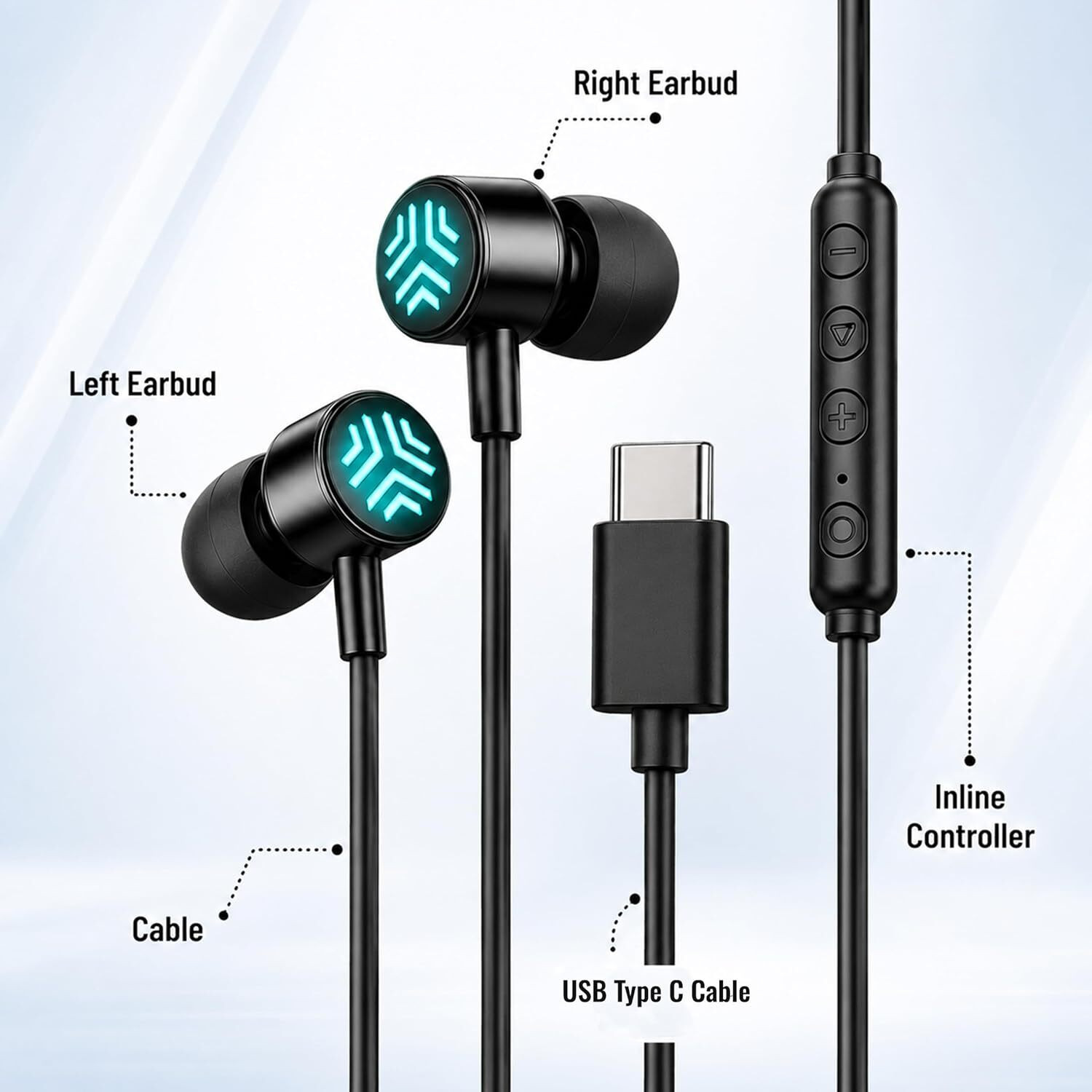 Image of Ant Esports Stealth 05 USB-C Wired Earphones with Mic, Dual 10mm Drivers, RGB, Black Wired