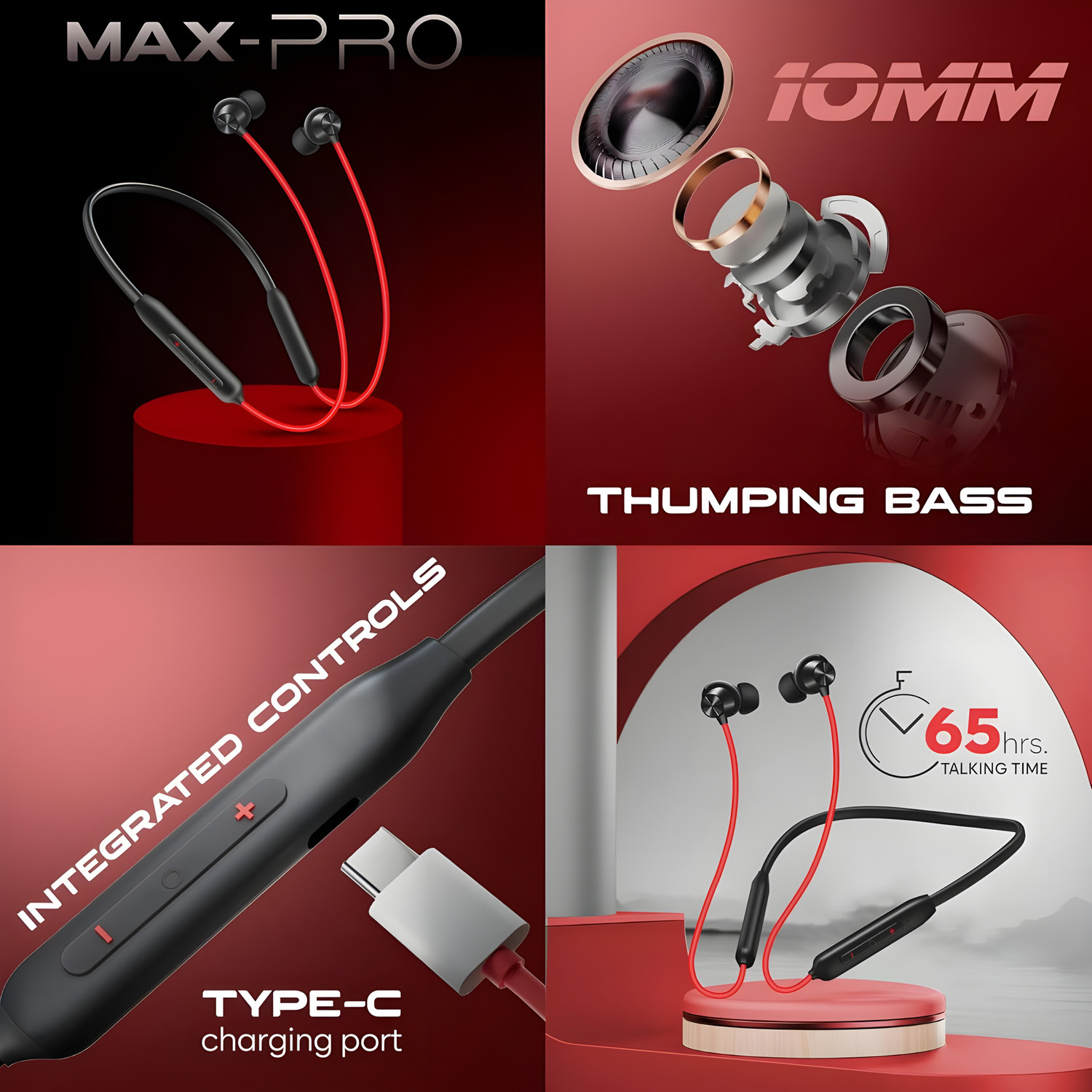 Image of house of common Neckband with Wireless Fast Charge, 59 Hrs Battery Life, Earphones with mic RSQ Bluetooth & Wired
