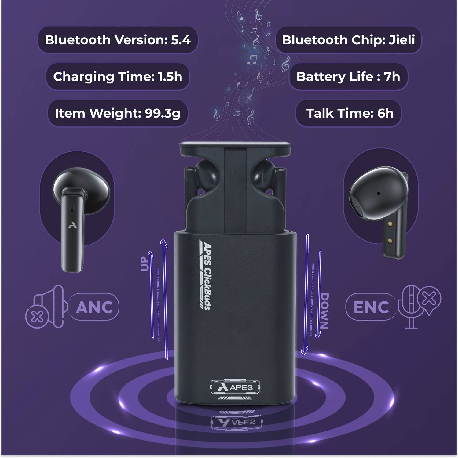 APES ClickBuds TWS 13mm Drivers, 7Hrs Playtime, ANC - Image 3