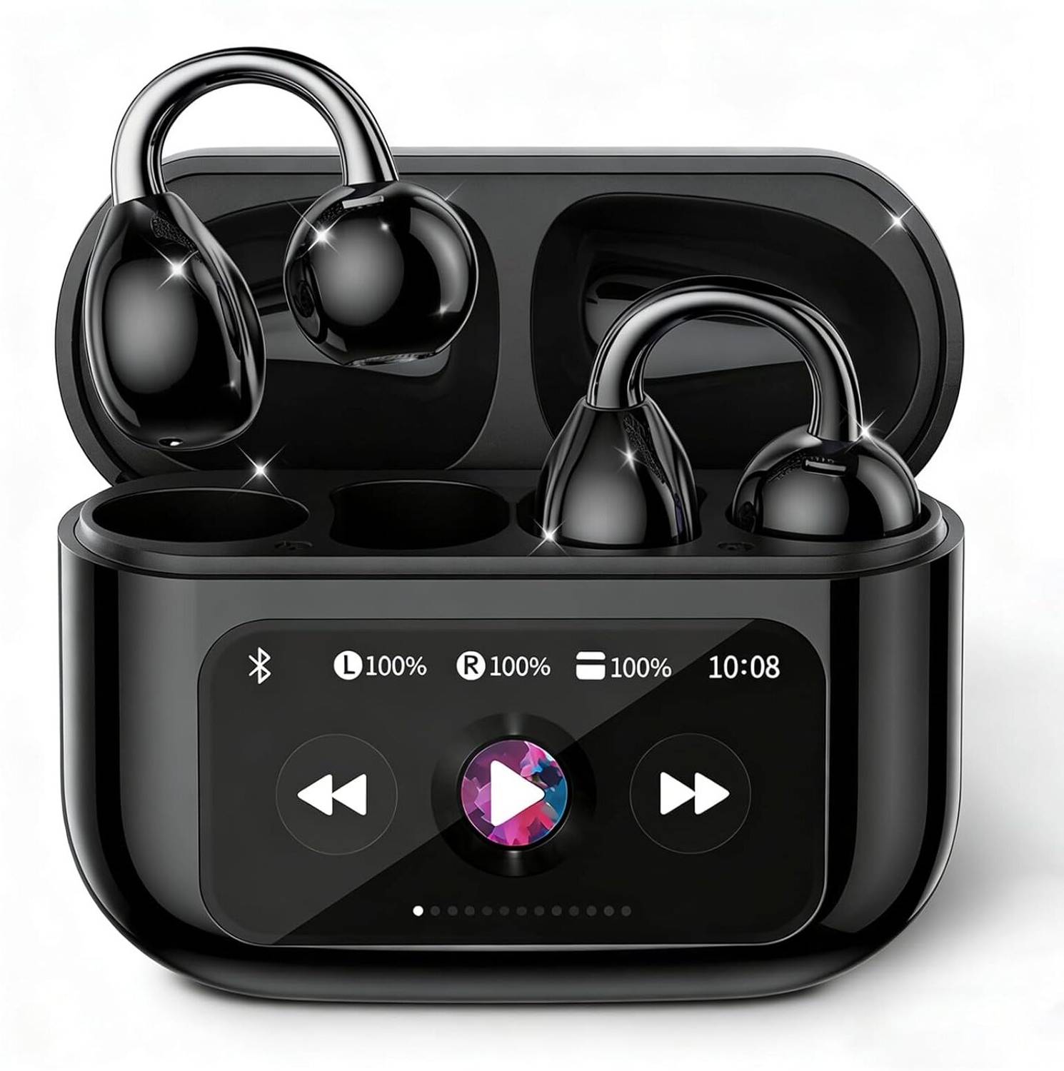 PLUGPULSES Open Ear Clip Bluetooth Earbuds 60H LED TWS