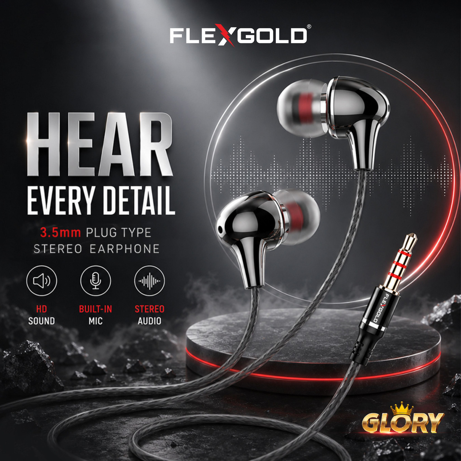 Image of Flex Gold Wired In-Ear Earphones with In-Line Mic, Clear Audio for Music & Calls Wired