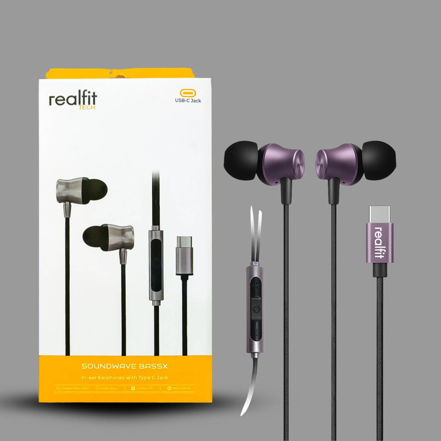 REALFIT Type-C Earphones with Inline Mic and Volume Control Wired
