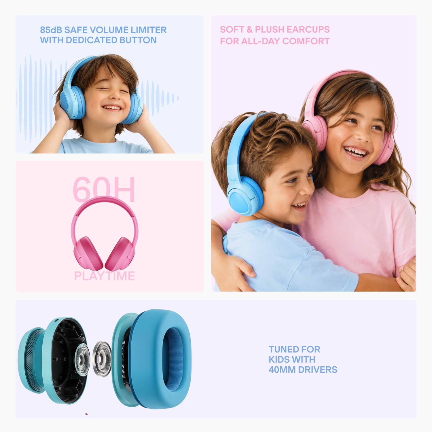 boAt Sailor Play Kids Headphone, 85dB Volume Limit, 40mm Driver - Image 2