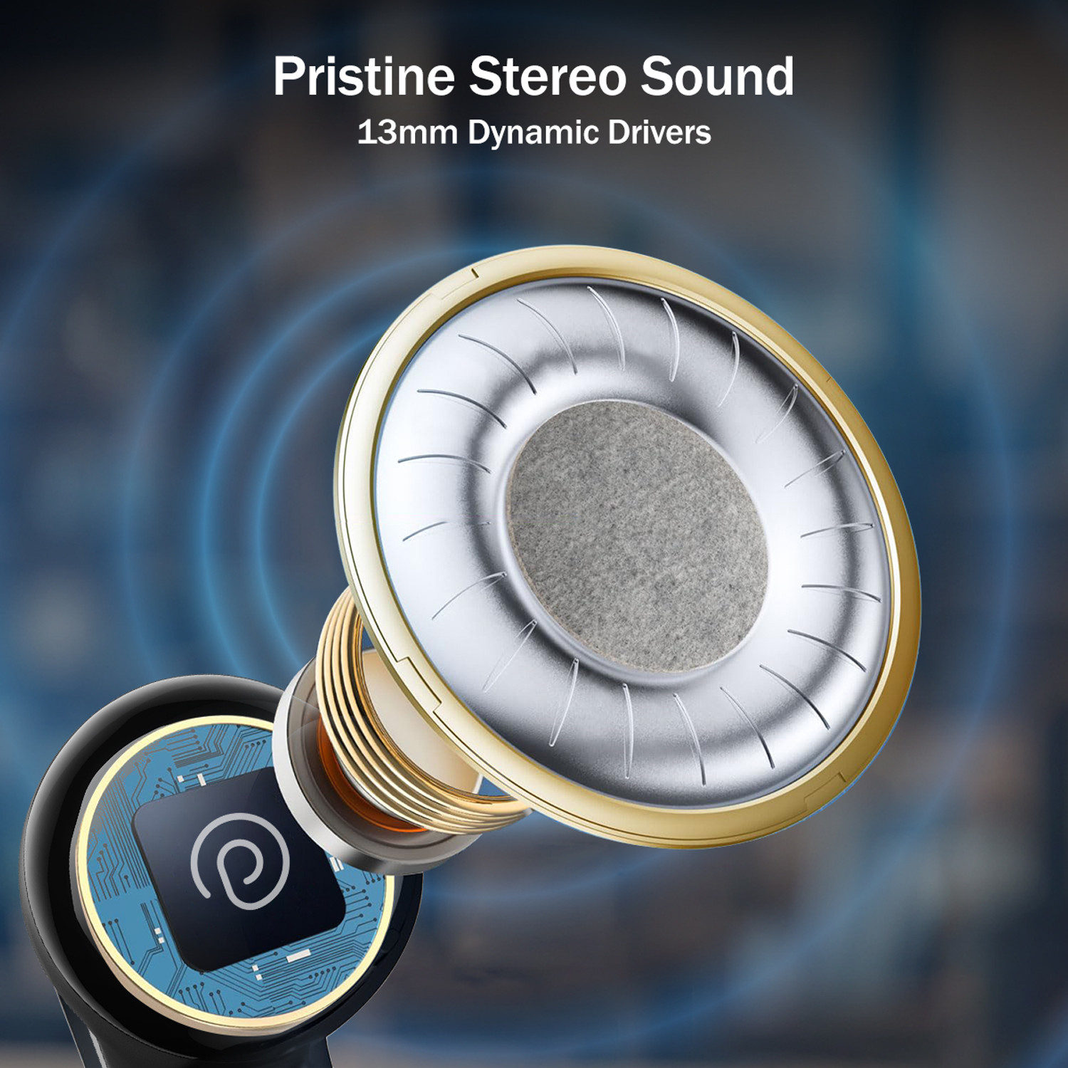 Image of PTron Bassbuds Eon w / 45hrs Playtime, 13mm Drivers, AI-ENC Calls,Custom EQ, Mobile App Bluetooth