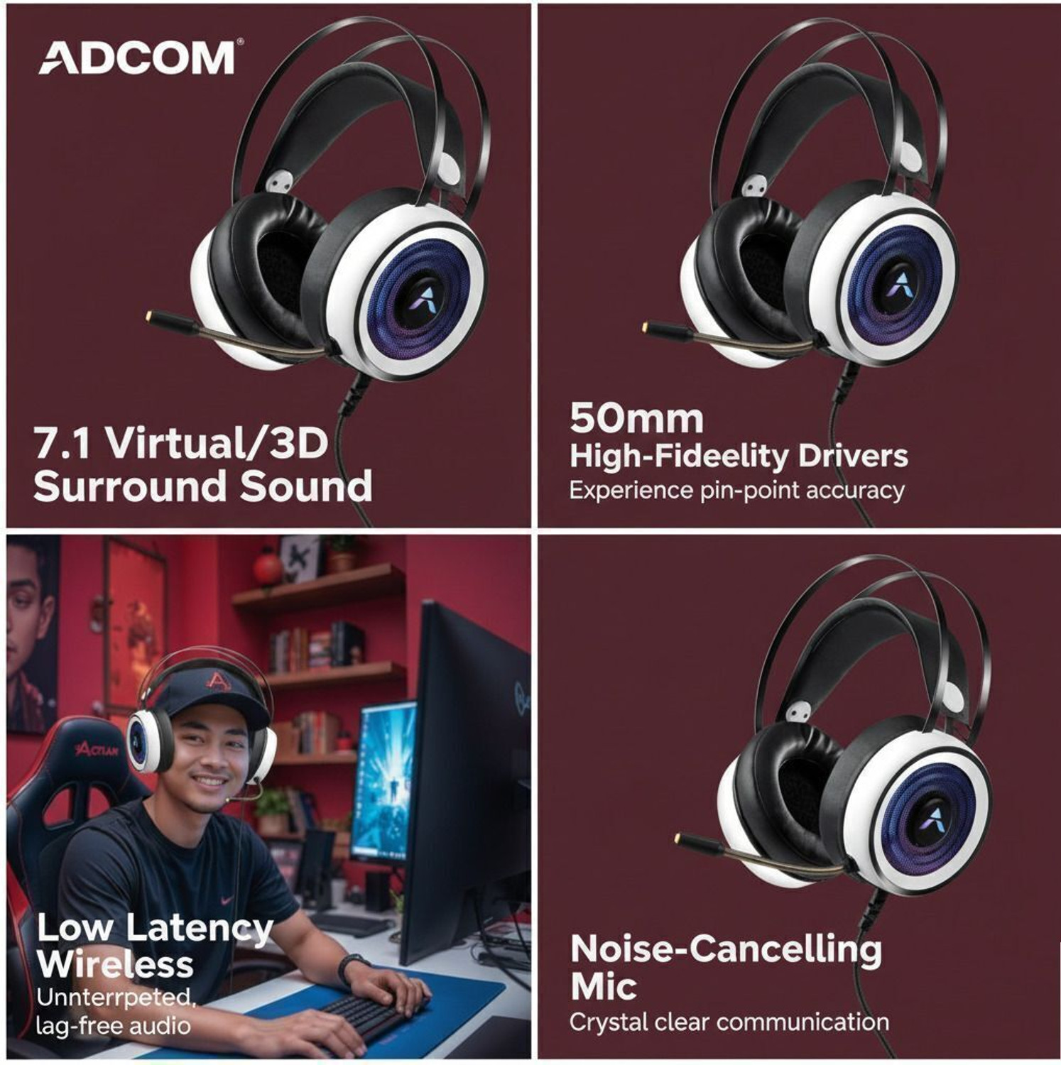 Image of Pious Immersive 7.1 Surround Sound Gaming Headset | RGB LED | 50mm Drivers | Dual USB Wired