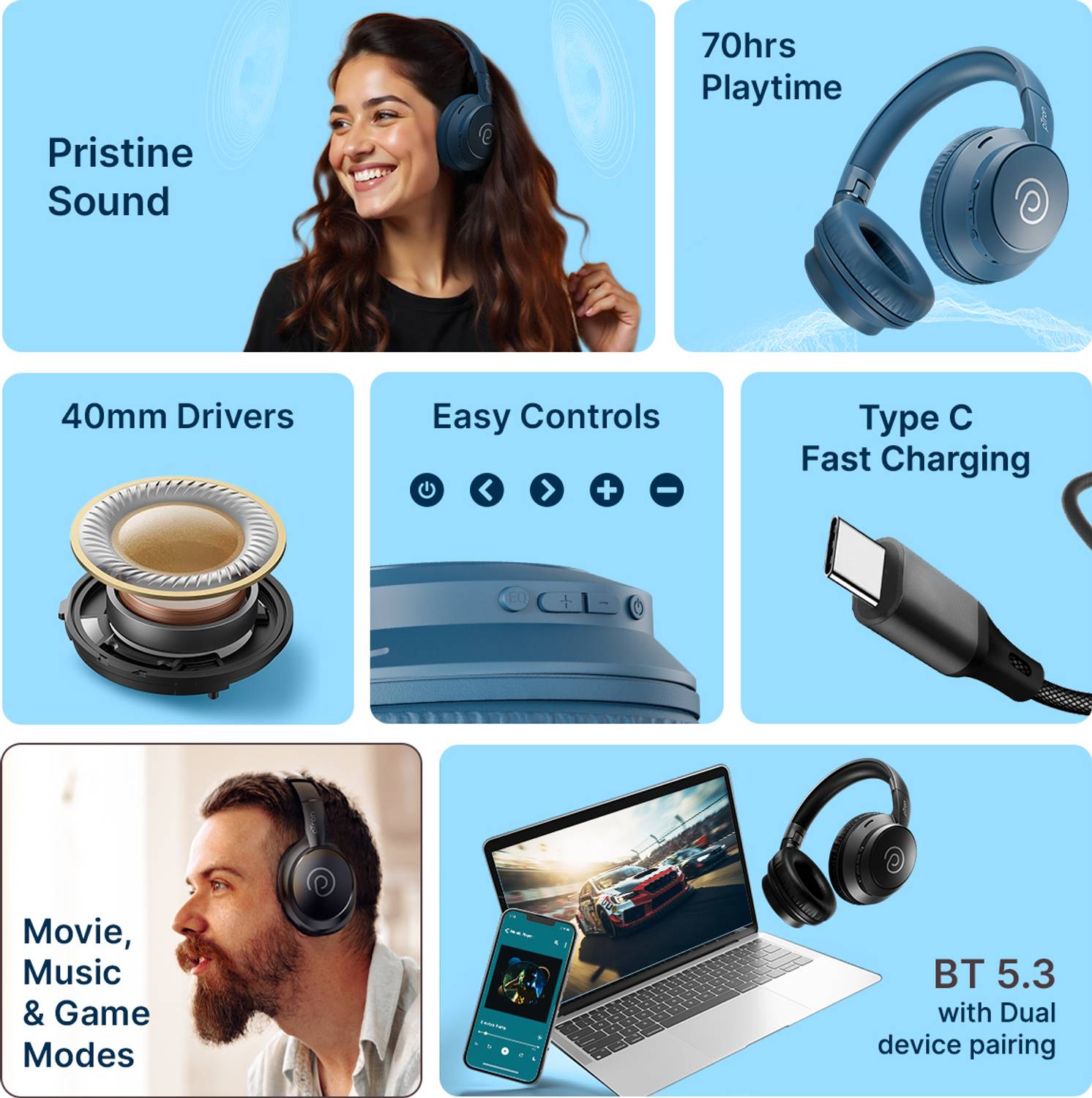PTron Studio Evo Bluetooth Headphones - Image 2
