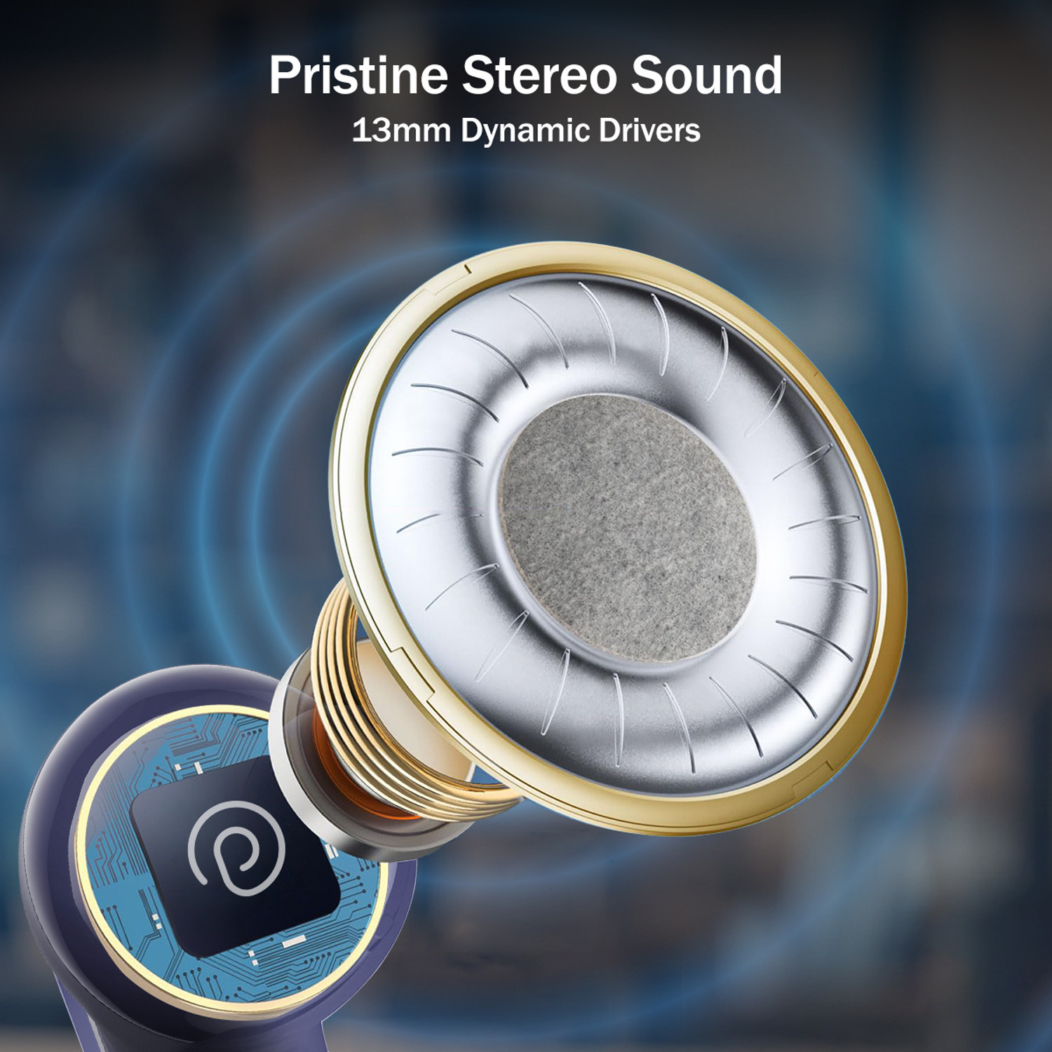 Image of PTron Bassbuds Eon w / 45hrs Playtime, 13mm Drivers, AI-ENC Calls,Custom EQ, Mobile App Bluetooth
