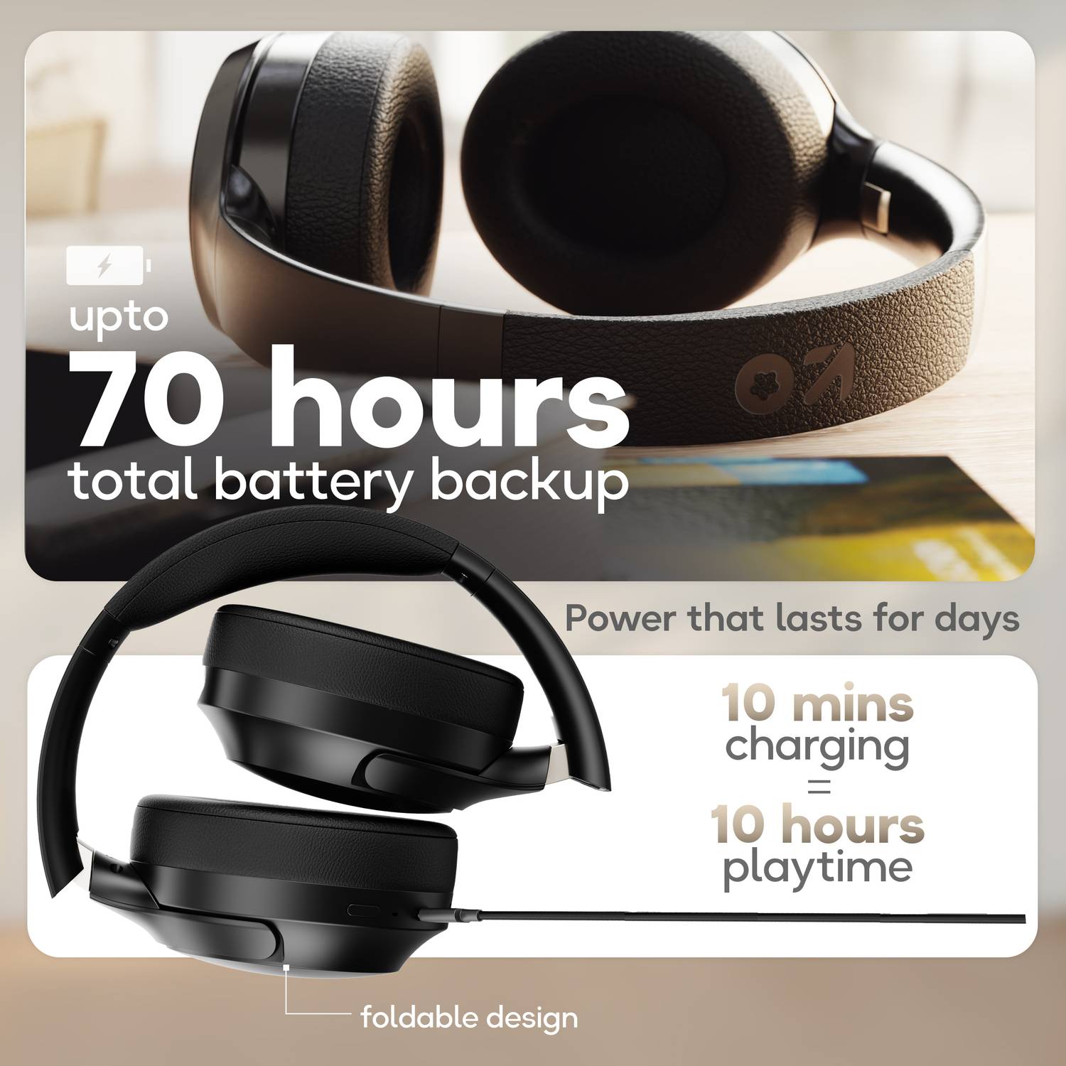 GOBOULT Q 70Hr Bluetooth Headphones - Image 3