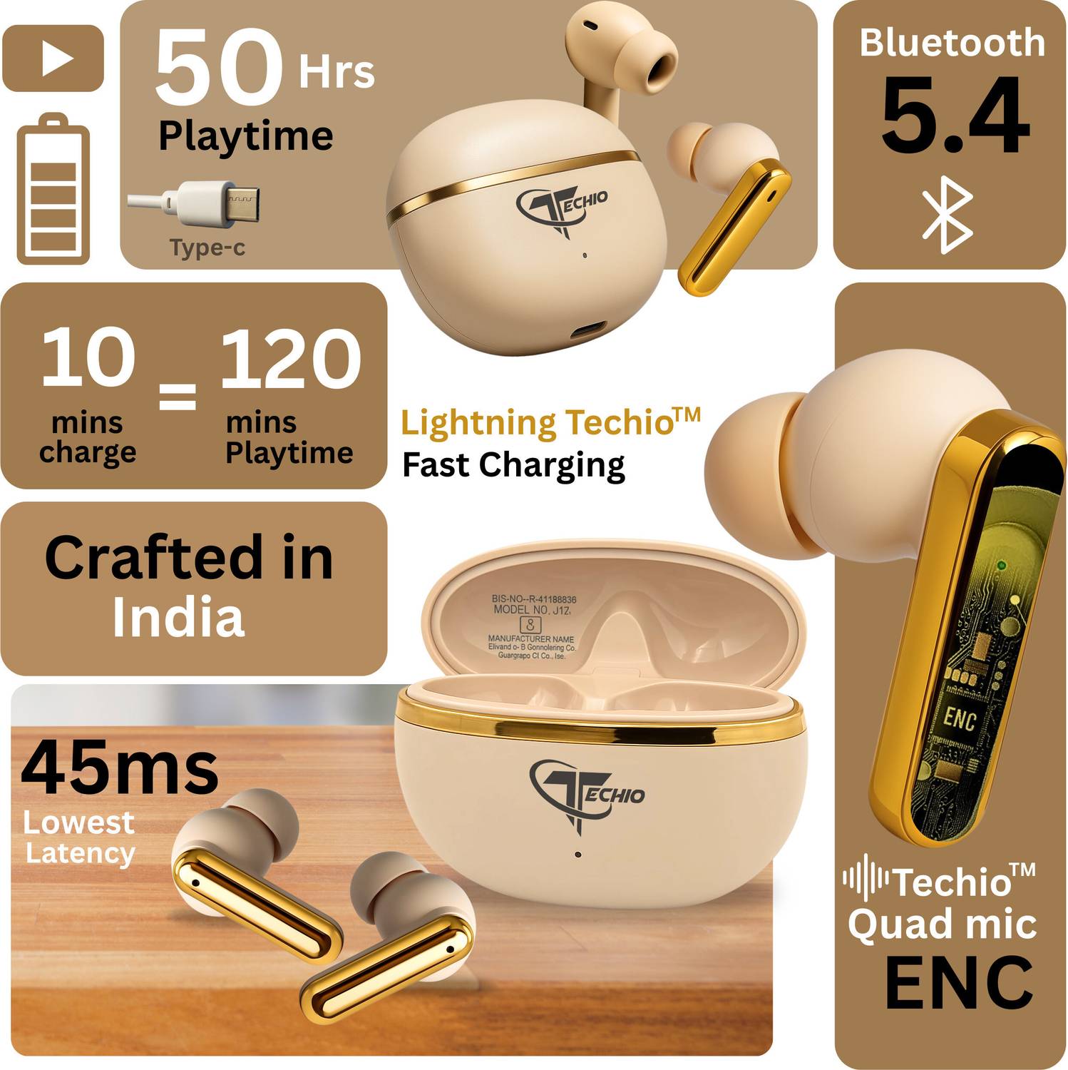 TECHIO Earbuds AN_3 with 40 Hours Battery - Image 5