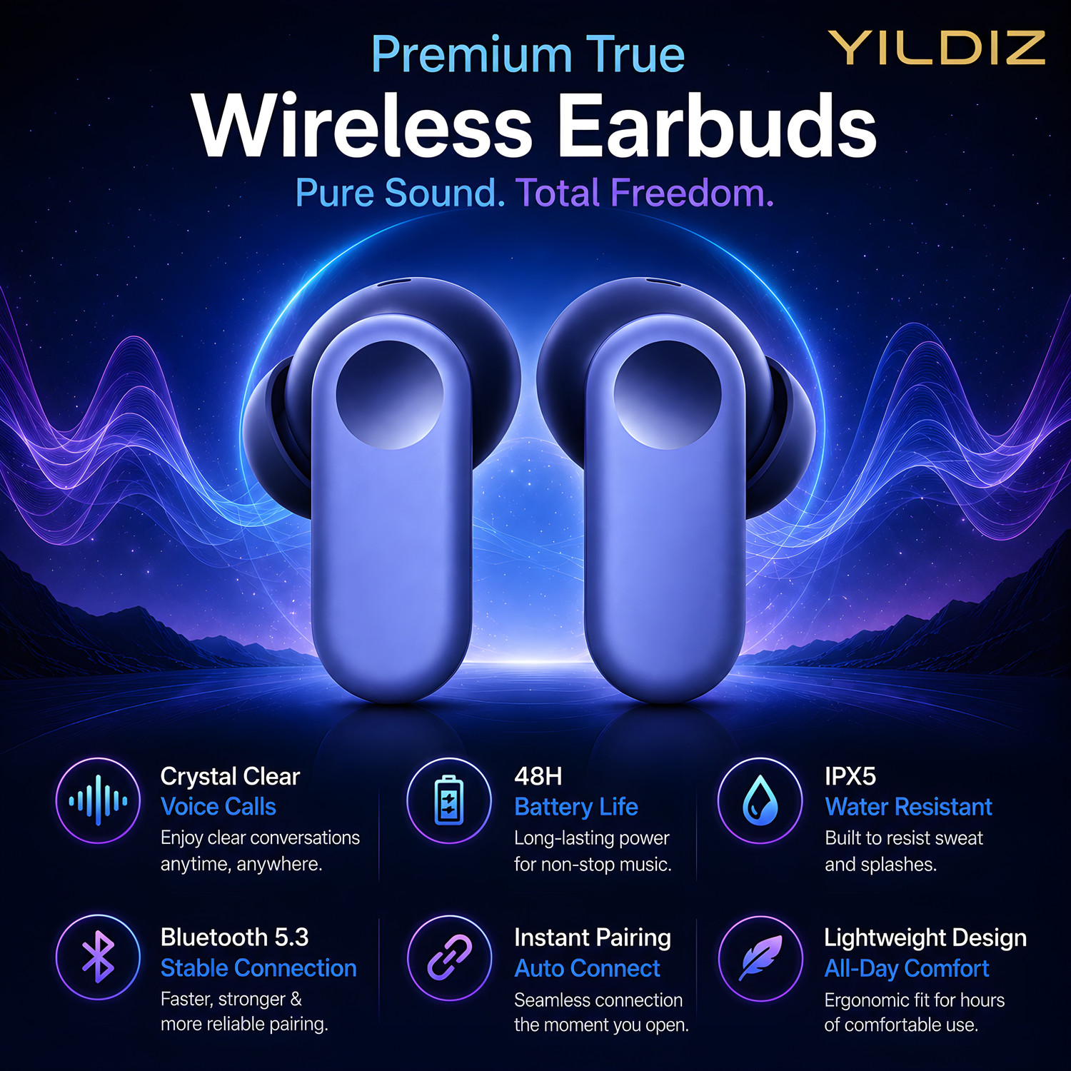 Image of Yildiz Nord CE 2 Wireless Earbuds with Mic,12.4mm Deep Bass Drivers,Bluetooth Earbuds[6 Bluetooth