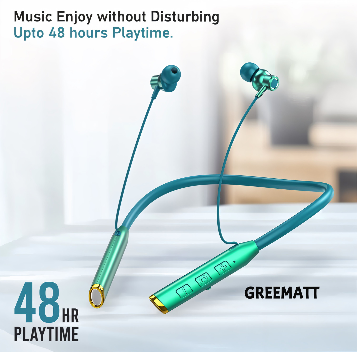Image of GREE MATT N80 Vibration Alert 48 Hours Playtime Cancellation Waterproof Neckband T2 Bluetooth
