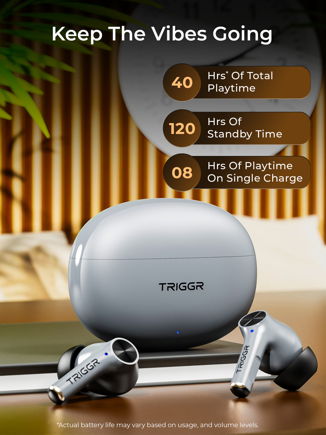 Image of TRIGGR Ultrabuds Go with 40H Playtime, AI ENC, Dynamic Drivers, Type-C Fast Charging Bluetooth