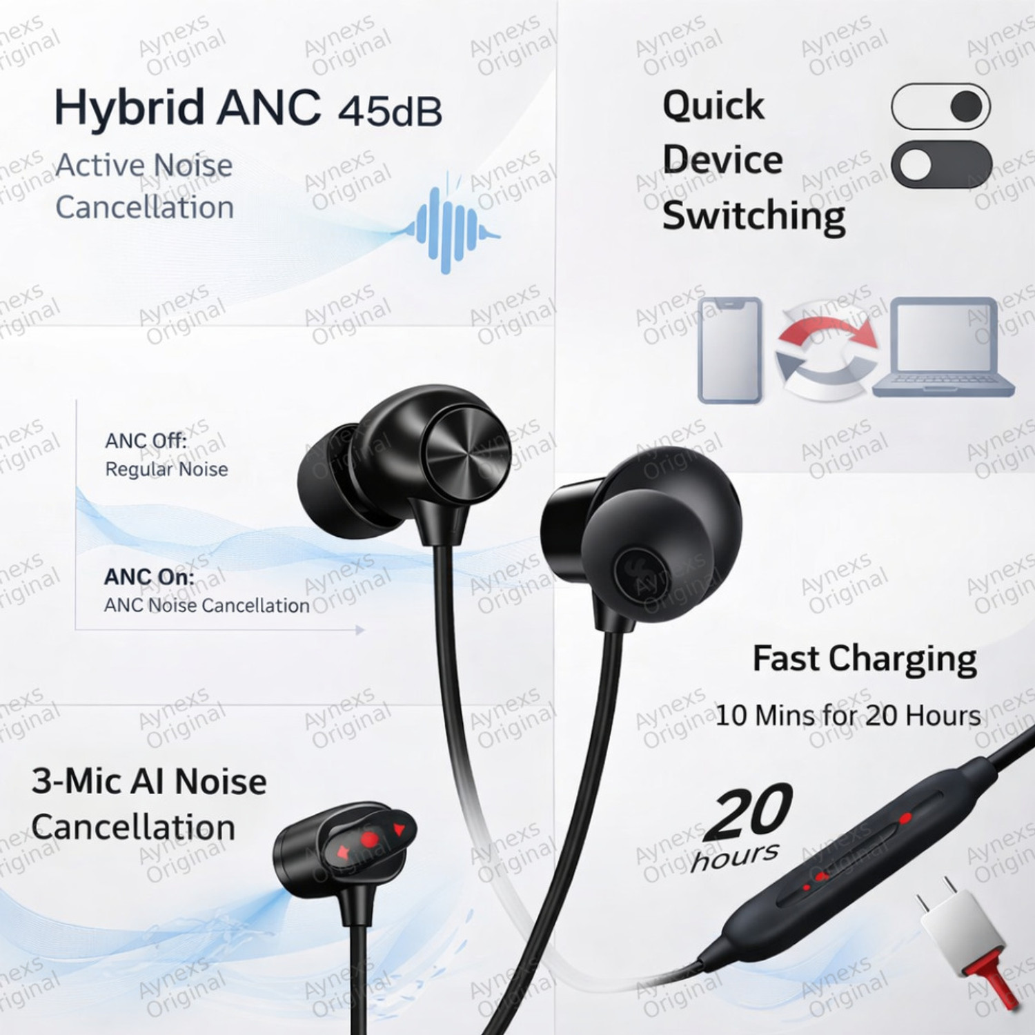 Image of AYNEXS ORIGINAL for OnePlus Z3 Neckband with 12.4mm Dynamic Drivers Bluetooth