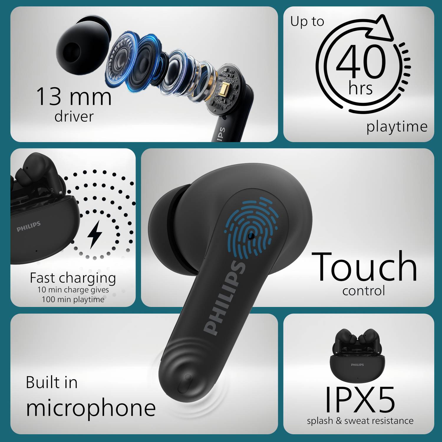 PHILIPS TAT1269BK 13mm In-Ear Earbuds - Image 3