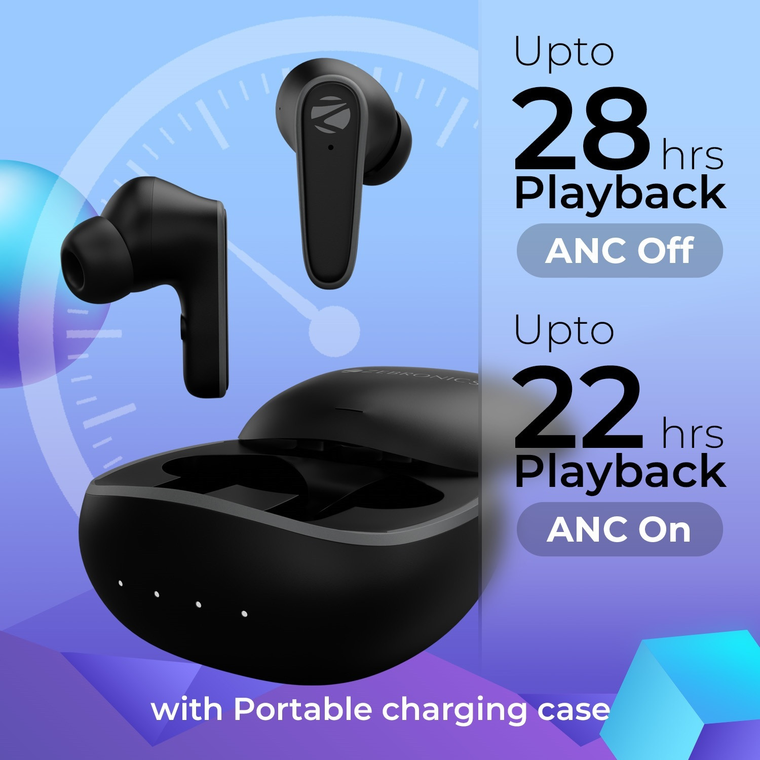 Image of ZEBRONICS Zeb- PODS 1, TWS Earbuds, ENC, ANC, Touch Controls, Voice Assistant, SplashProof Bluetooth
