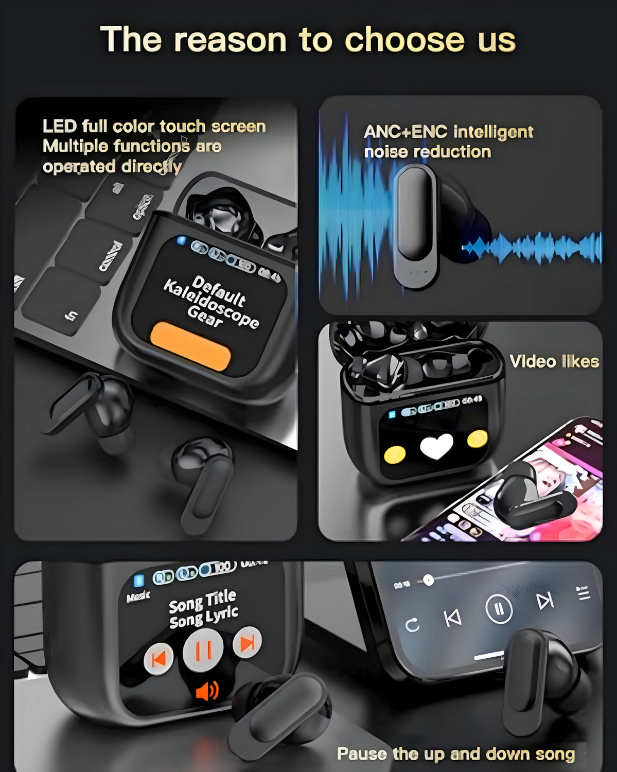 Image of reason SE-60 Touch Screen TWS with 32db ANC + ENC Premium Earbuds, Low Latency Gaming Bluetooth