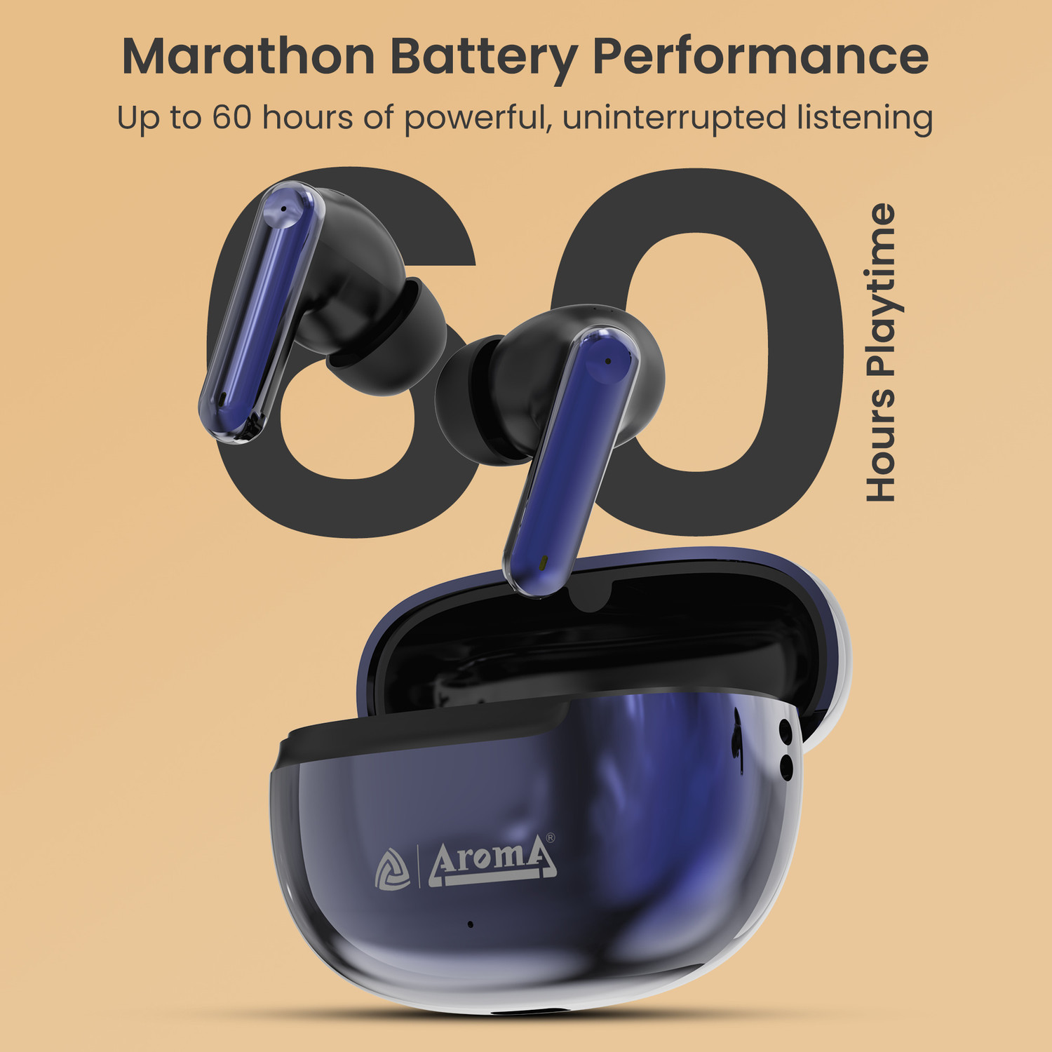 Image of Aroma TWS3 V5.4 Upto 60Hr Playtime*, ENC, Dual Paring, Fast Charging, Heavy Bass Bluetooth