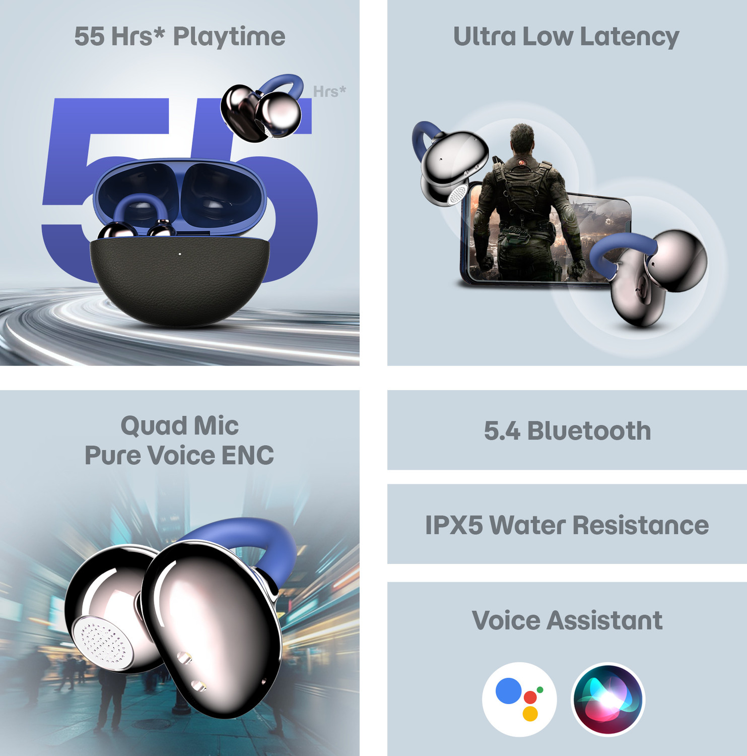 Image of truke Truclips OWS Earbuds, 12mm Customized Drivers, 360 Spatial Audio, Quad Mic ENC, Bluetooth