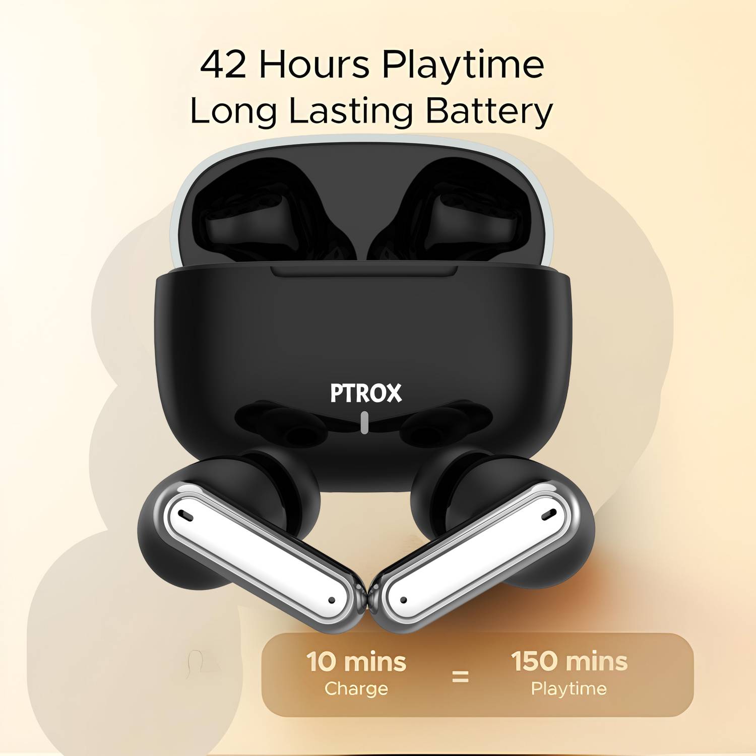 PTROX Ultrabuds with Latest BT v6.0,40Hr Playtime,13mm Dynamic Driver,Rich Bass N344 Bluetooth