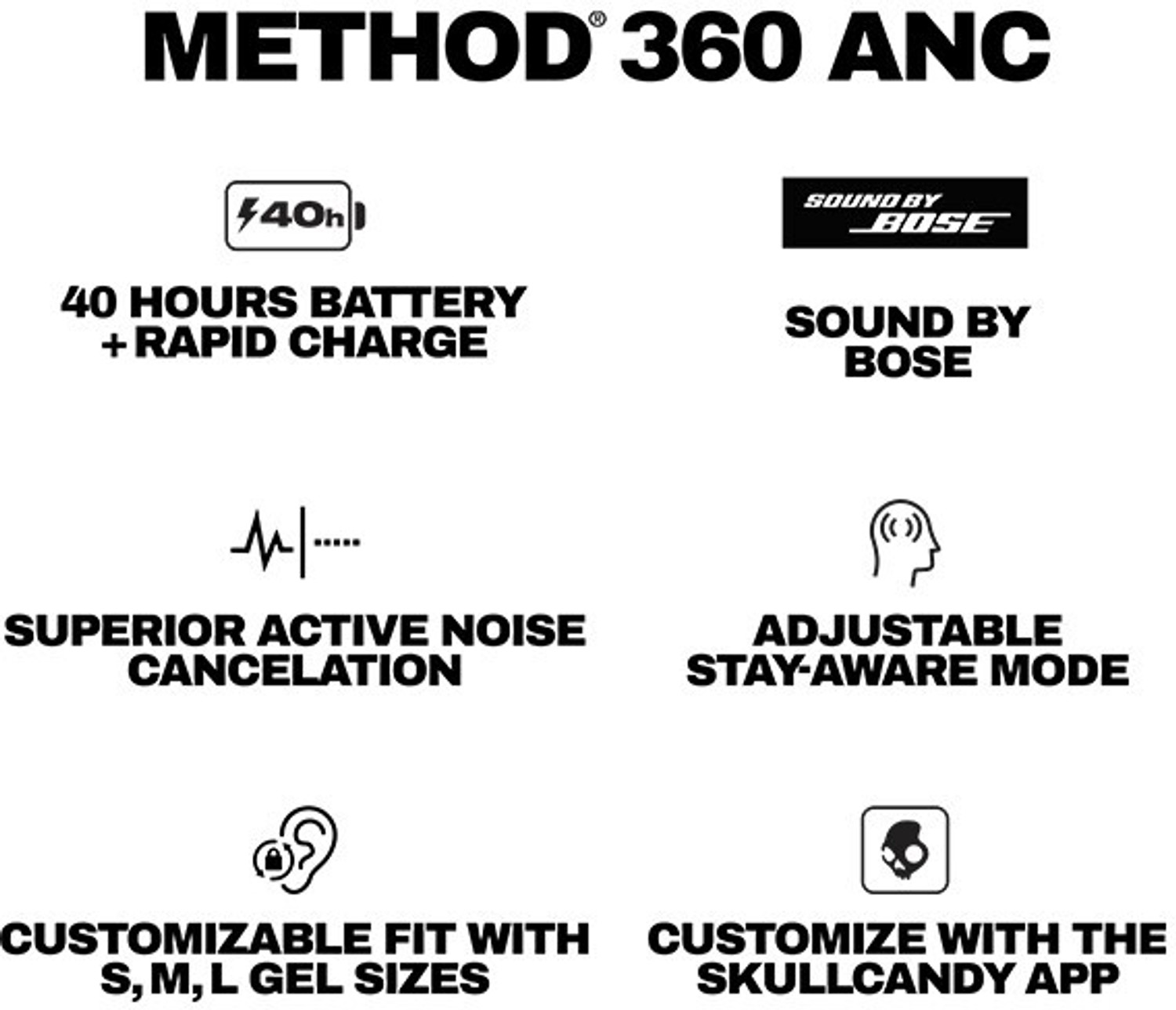 Image of Skullcandy Method 360 ANC,Premium Noise Cancelling, Sweat and Water Resistant Bluetooth