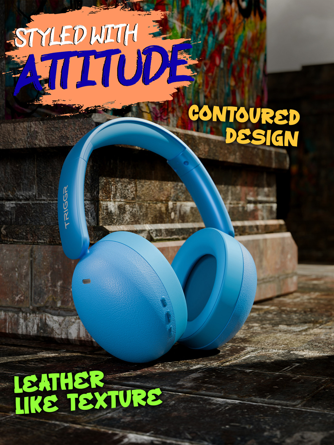 Image of TRIGGR Punkheadz Z3 with BT v6.0, 50H Battery, Dual Pairing, 40mm Drivers, ENC Bluetooth