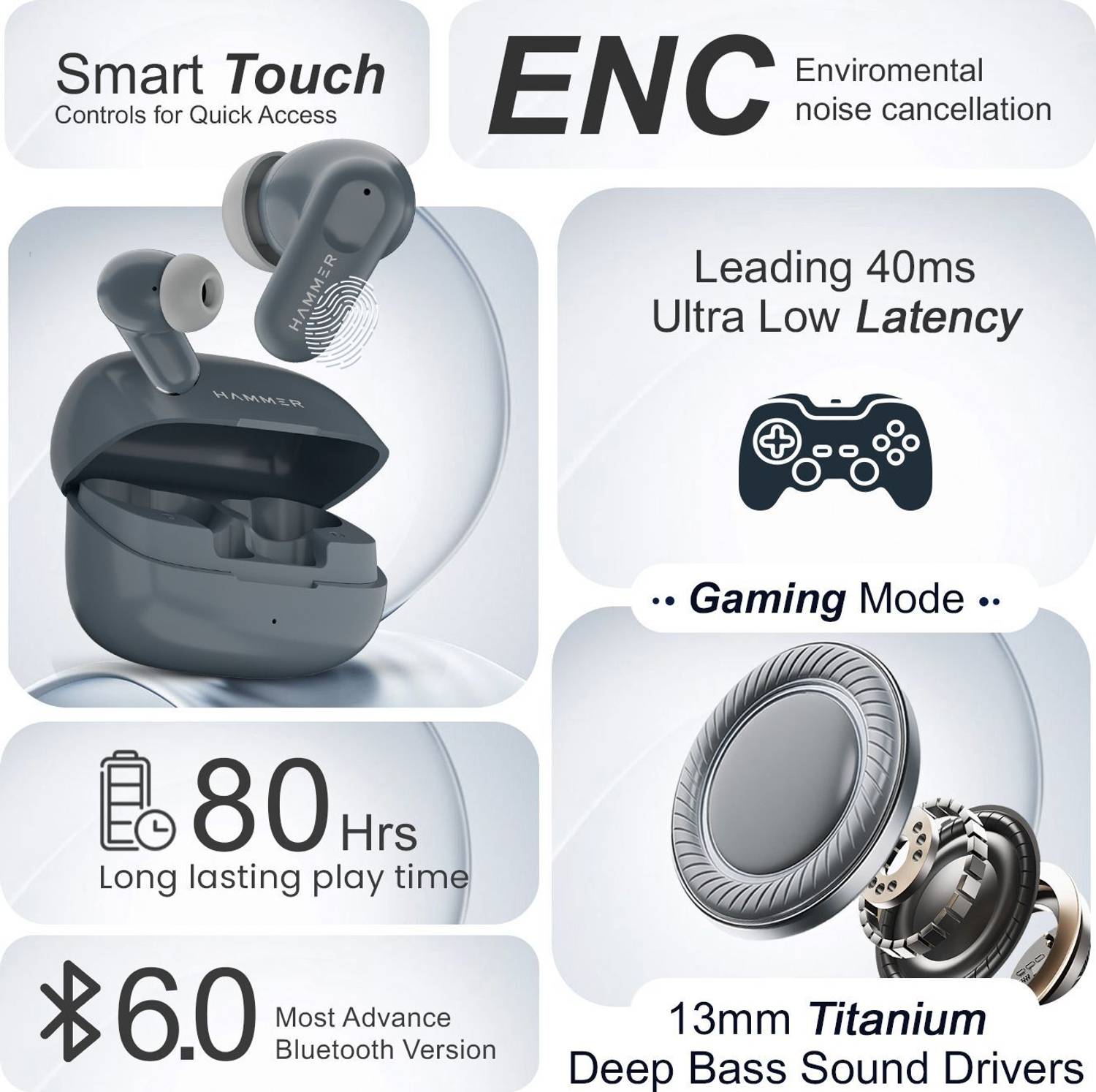 Hammer Airflow Go Earbuds with 80H Playtime - Image 2