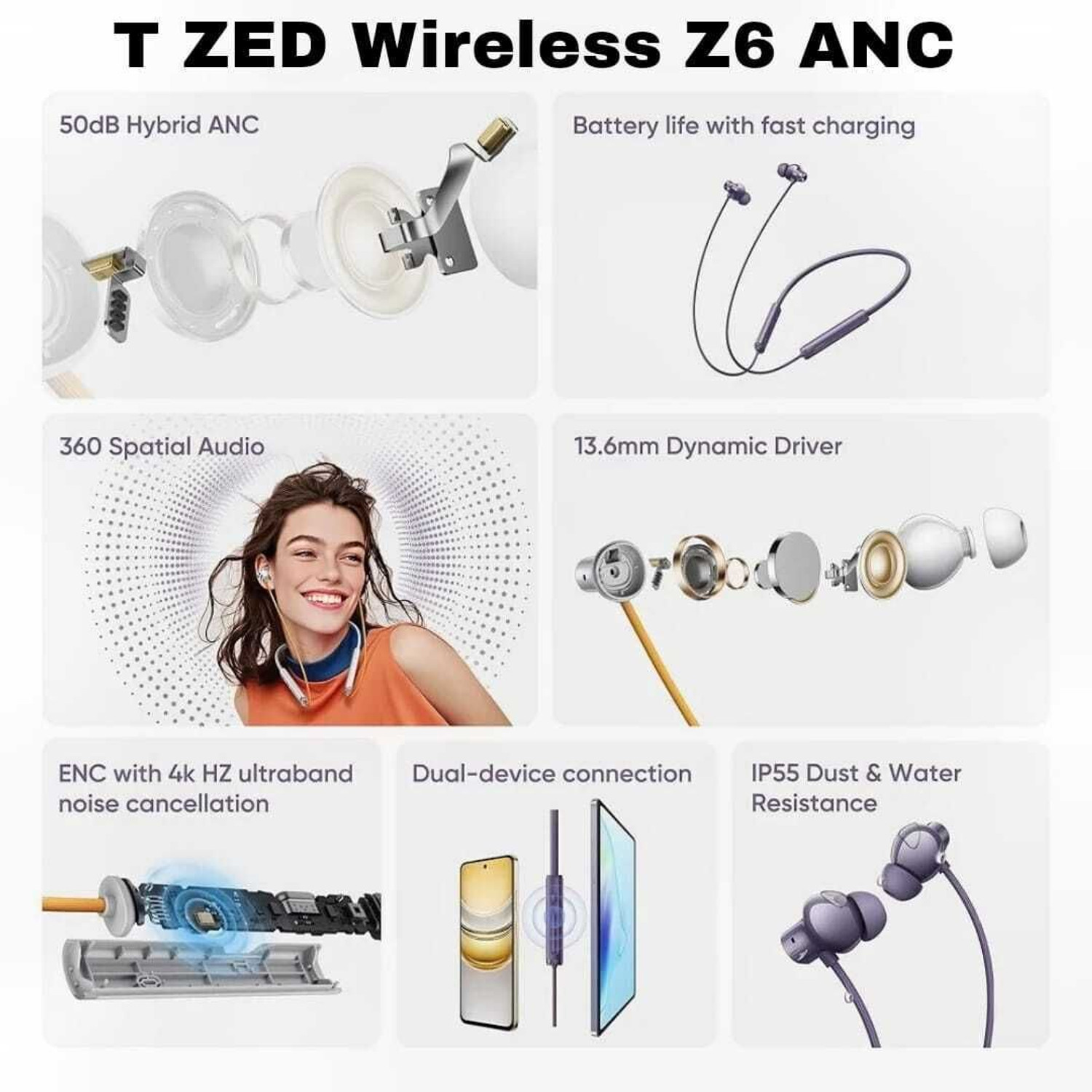 Image of Mozahidul Telecom Buds Wireless 5 with 50dB ANC,Spatial Audio, IP55 and 38hrs Playback 13 Bluetooth