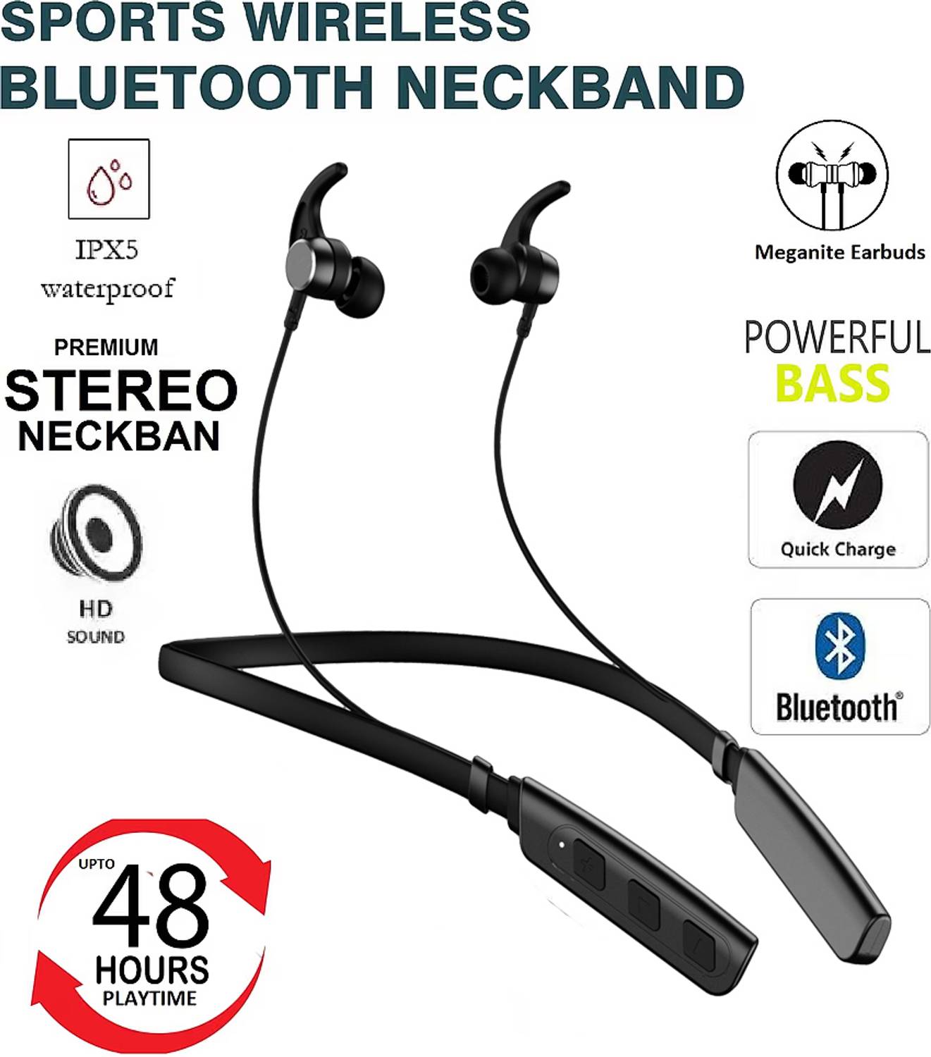 BAGATELLE Latest Neckband with Multi-Function Controls, 24Hrs Standby, 12H Playtime Bluetooth