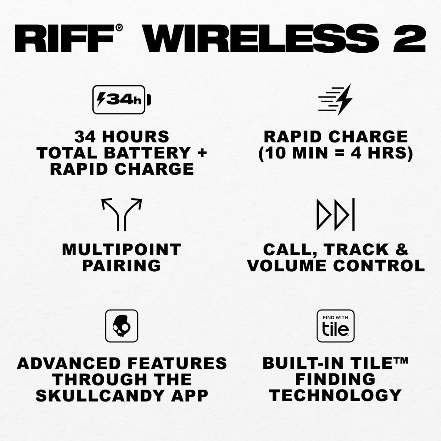 Image of Skullcandy Riff 2,40mm drivers, Advanced Features with App, 34Hr Playtime + Rapid Charge Bluetooth