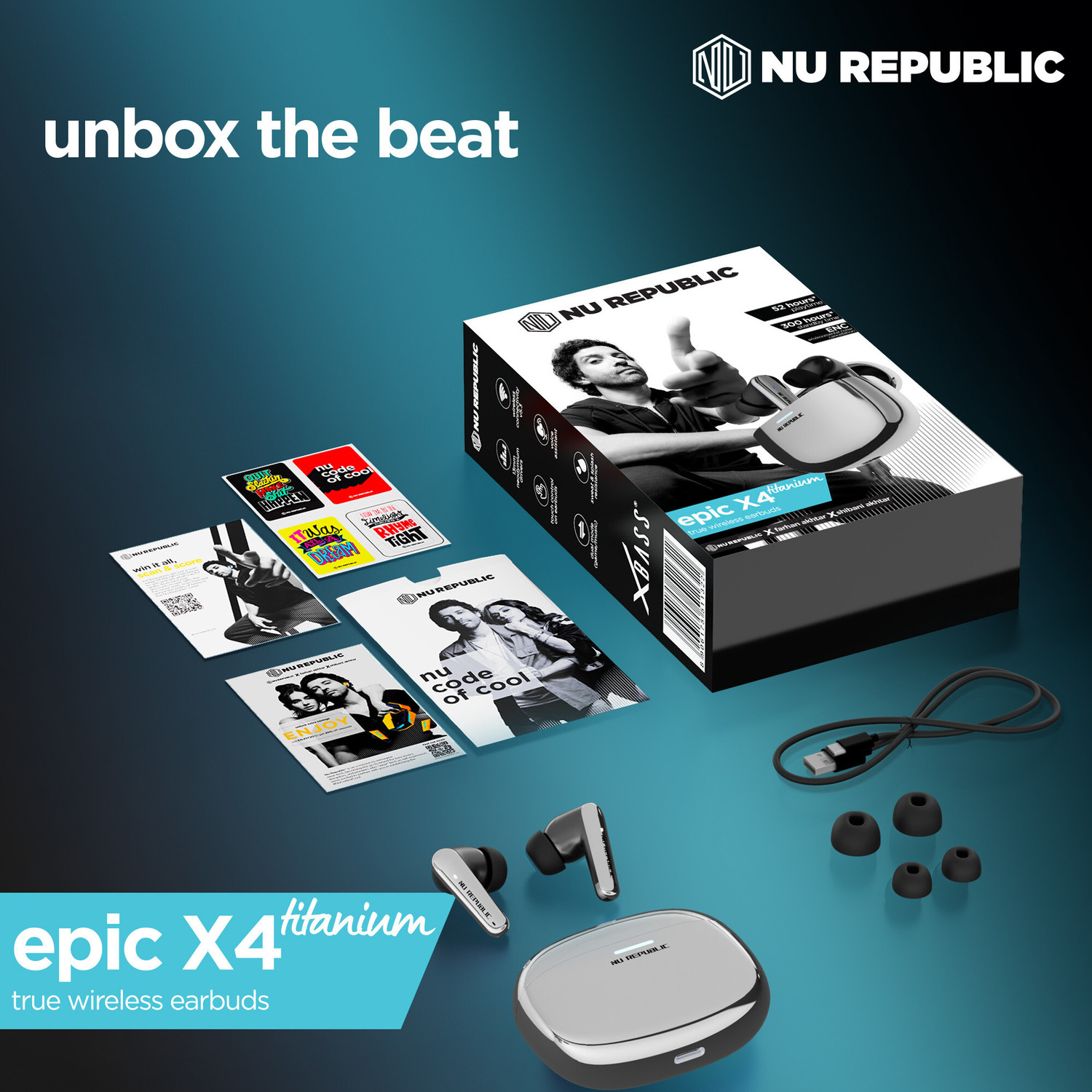 Image of Nu Republic Epic X4 with 52 hrs Playtime, X-Bass Technology, Dual ENC Mics, Fast Charging Bluetooth