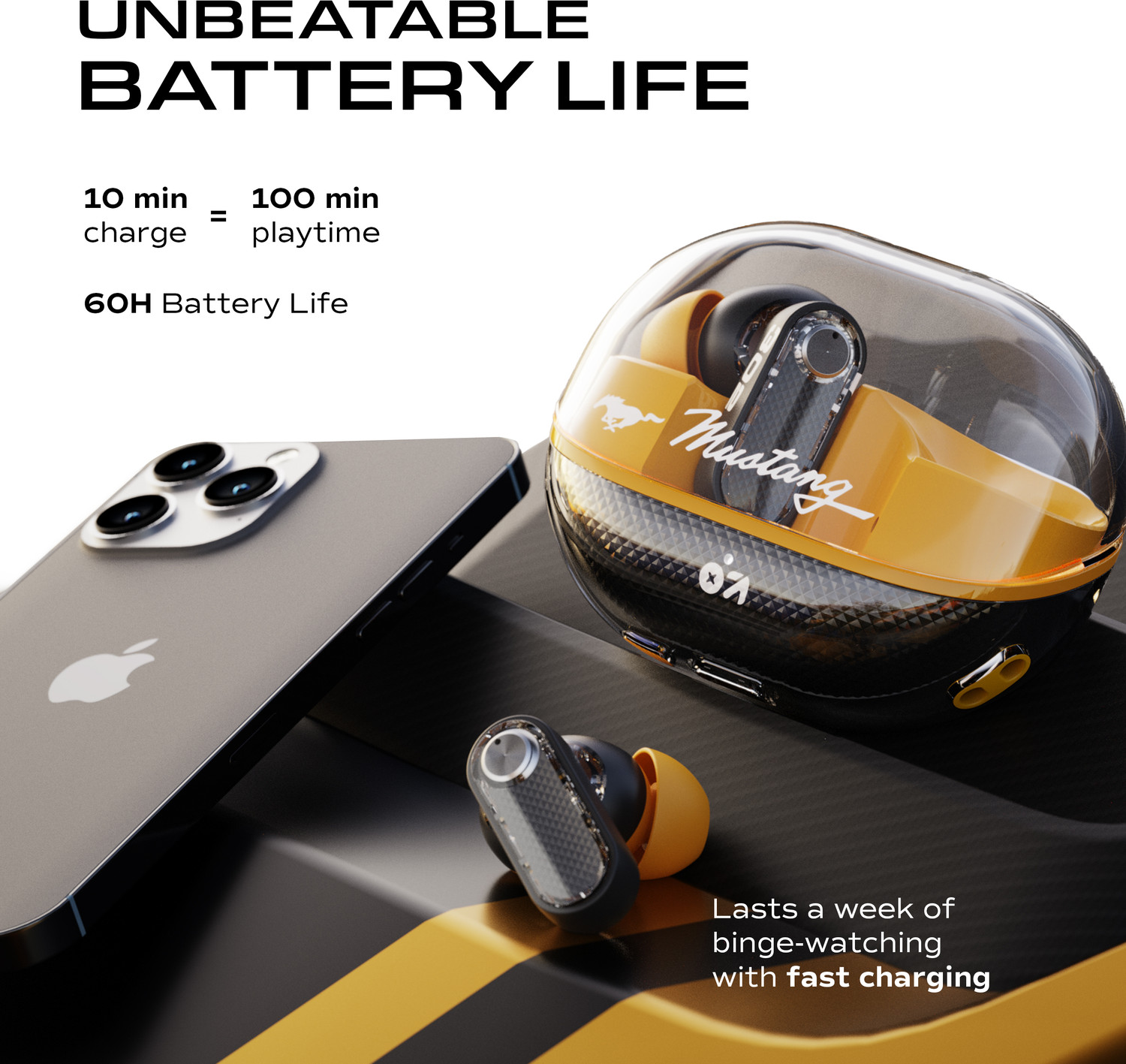 Image of GOBOULT Mustang Sprint, App Support, Dual Pairing, 60Hrs, 32dB ANC & Quad Mic ENC, 6.0v Bluetooth