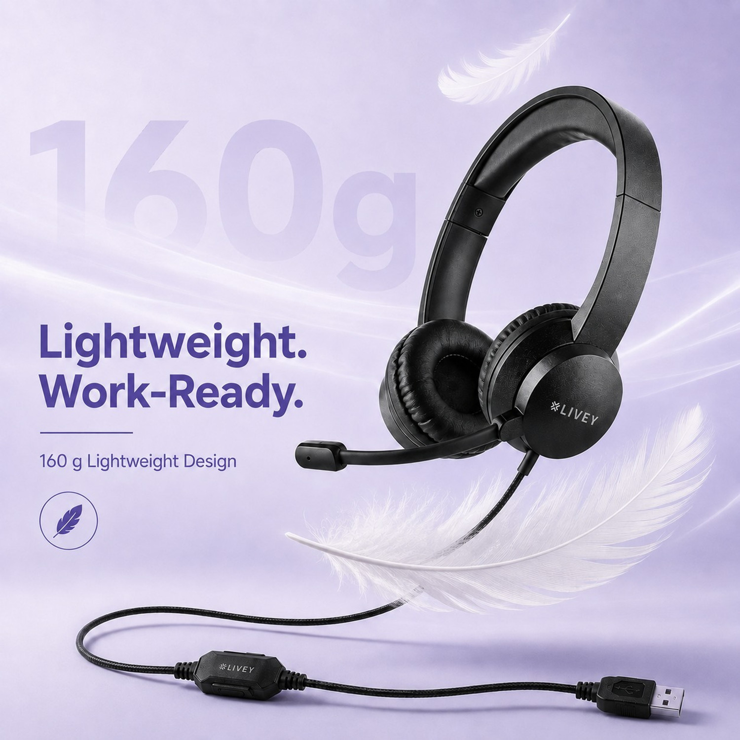 Image of LIVEY Audixa 320DU Plus Wired USB Headset, Noise Cancelling Mic, Stereo Sound Wired Headset (Black, On the Ear)