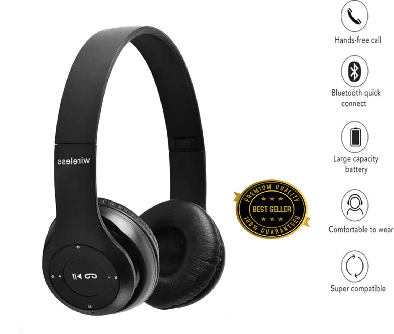 Image of BAGATELLE Headphones Over Ear Thunder Bass, Volume Control ,V5.0 Bluetooth & Wired