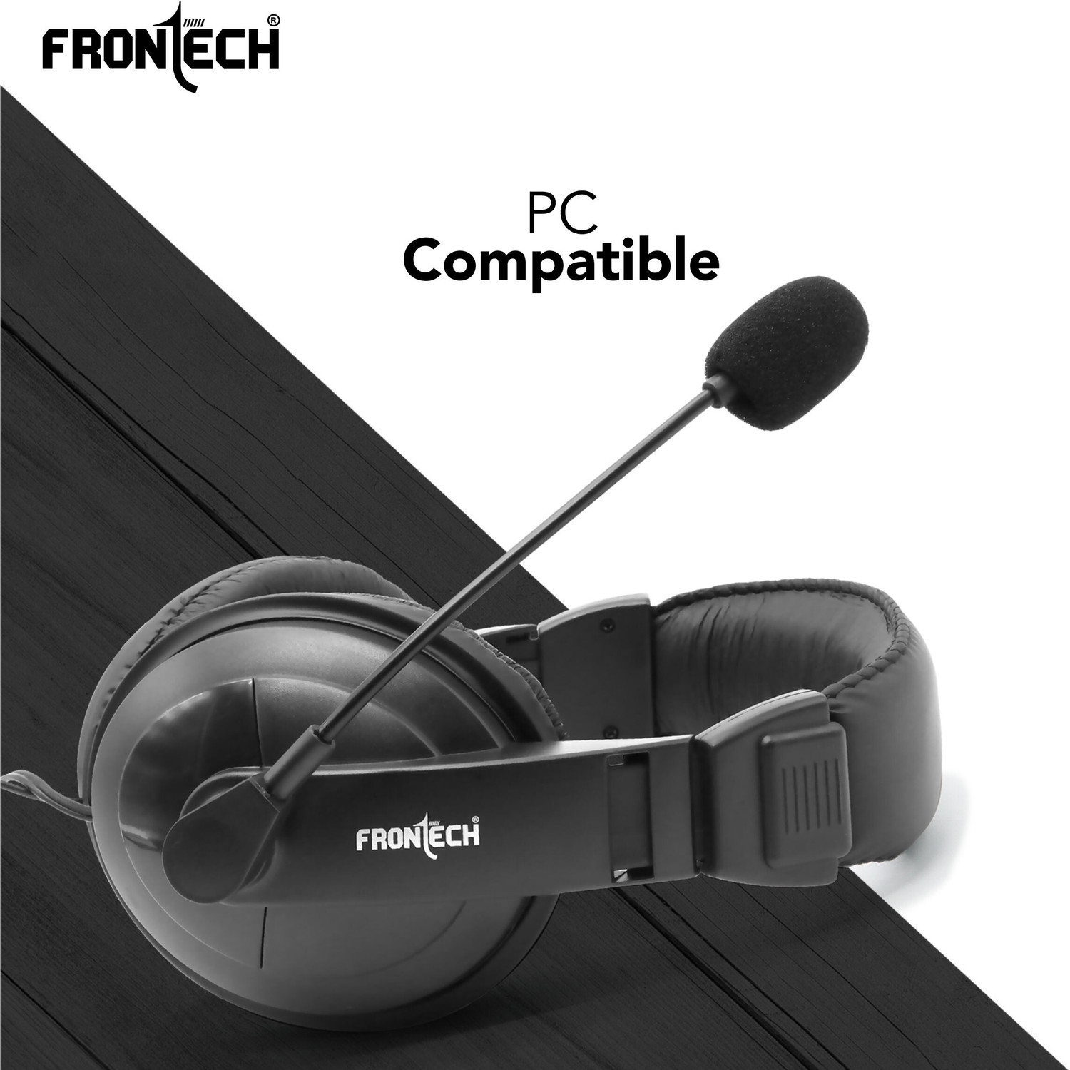 Image of Frontech HF-3442 Multimedia Headphone with Mic|3.5 mm|Leather Cushion| Adjustable Mic Wired