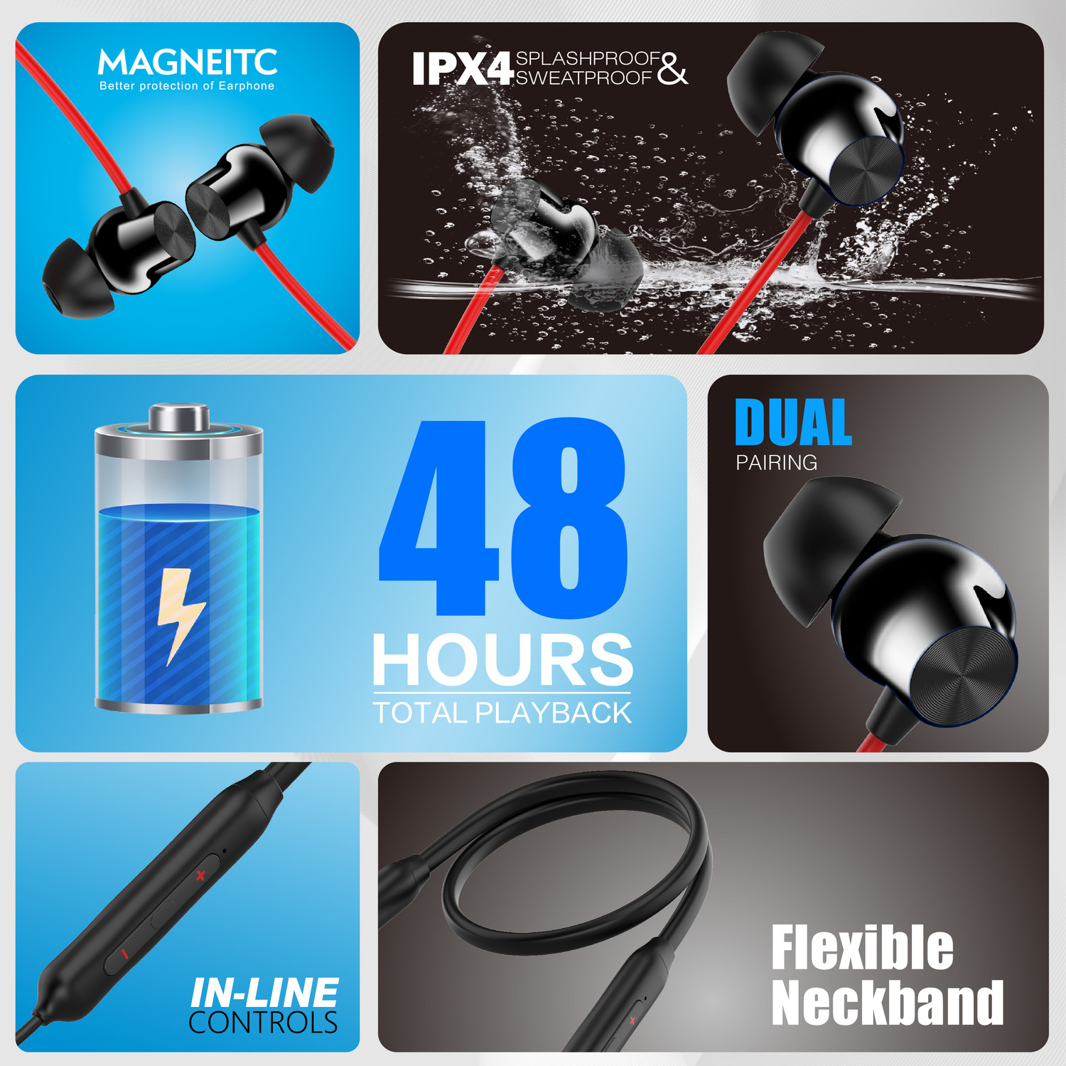 Image of TECHFIRE T60 Bullets Wireless Z Bass Edition Neckband headphone with 40 hr playtime Bluetooth