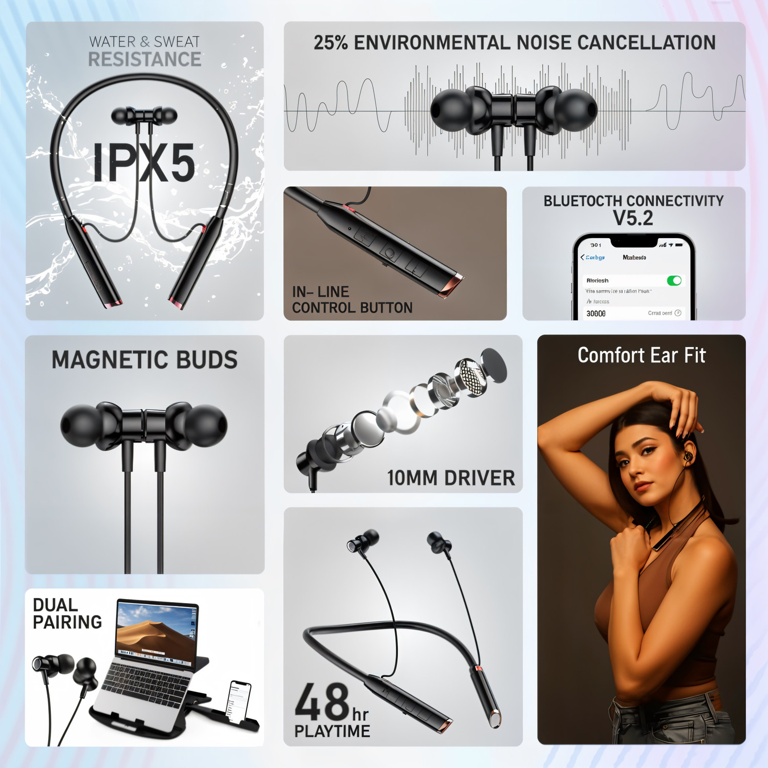Image of GEMFLY Vibration Alert, 48 Hours Playtime, ENC, HD Sound Quality & Stereo Bass N286 Bluetooth