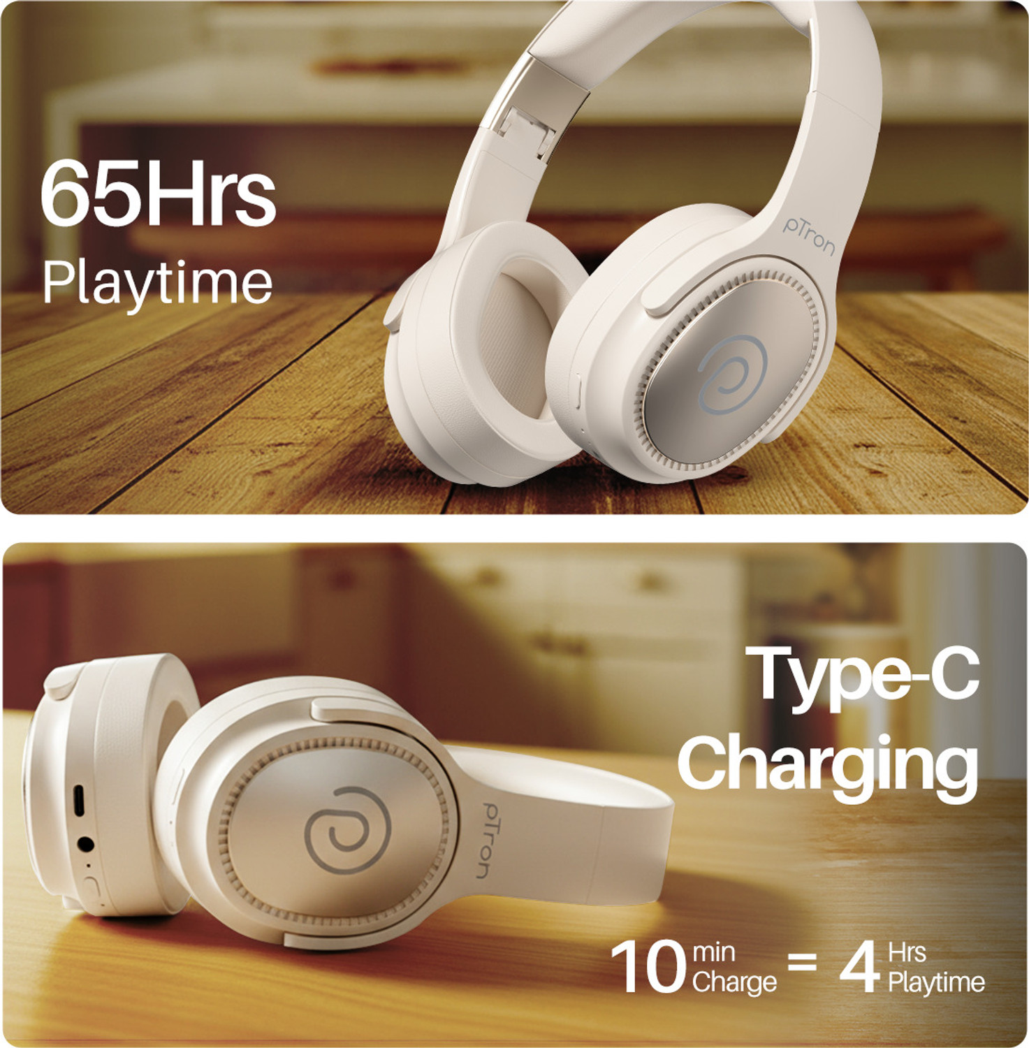 Image of PTron Studio Pro w / Dual-device Pairing, 65hrs Playtime, AI-ENC Calls, Pristine Sound Bluetooth