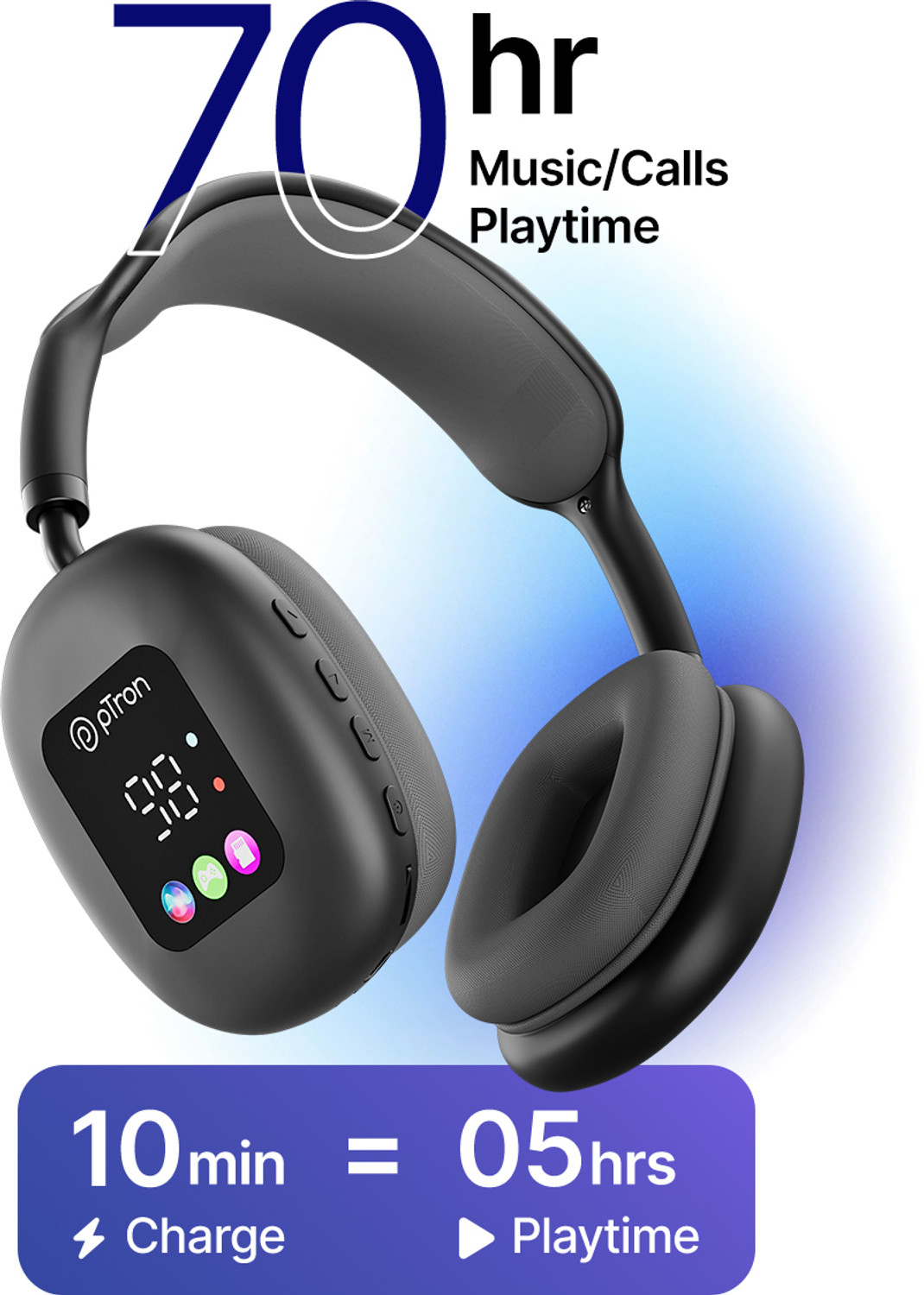 Image of PTron Studio Pixel w / Dual-Device Pairing, 70hrs Playtime, AI-ENC Calls, RGB Display Bluetooth & Wired