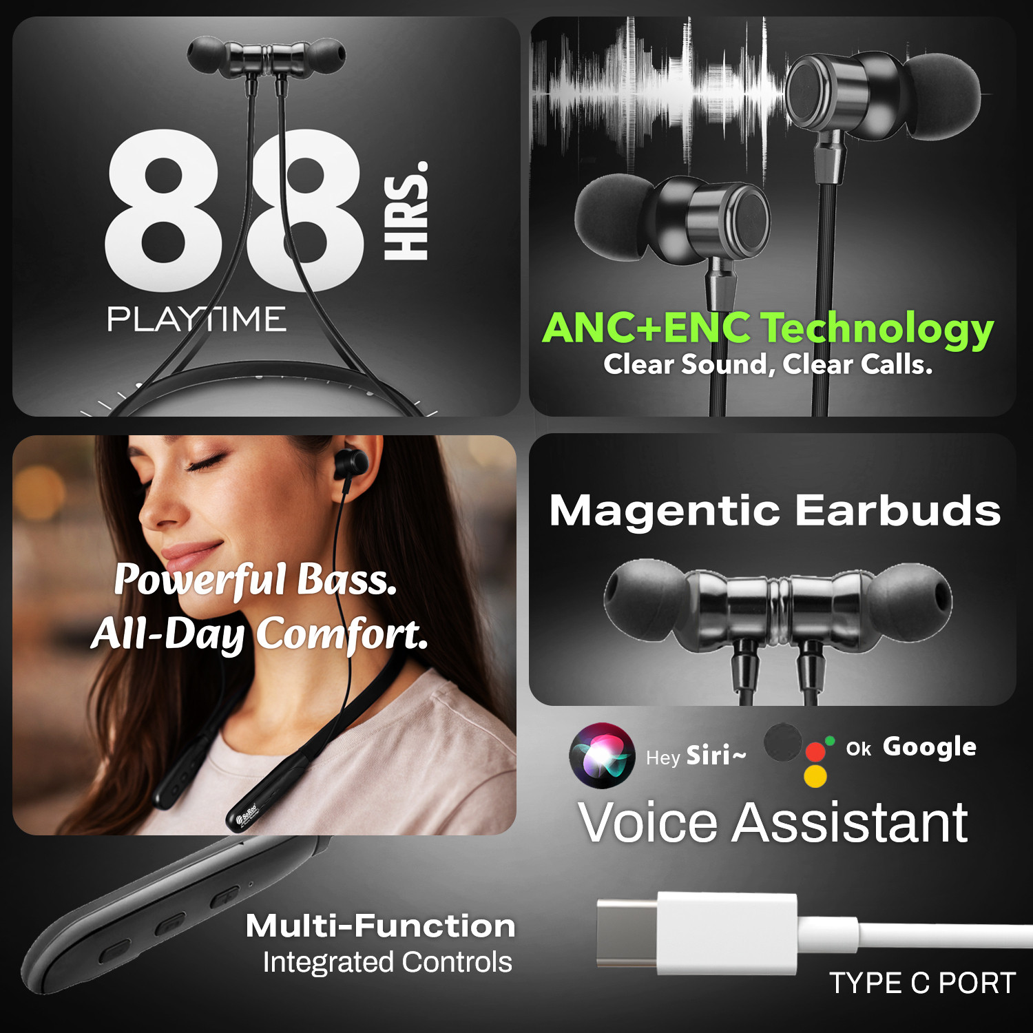 Image of Soroo Future Wireless Neckband with ENC Noise Cancellation & HD Sound Bluetooth