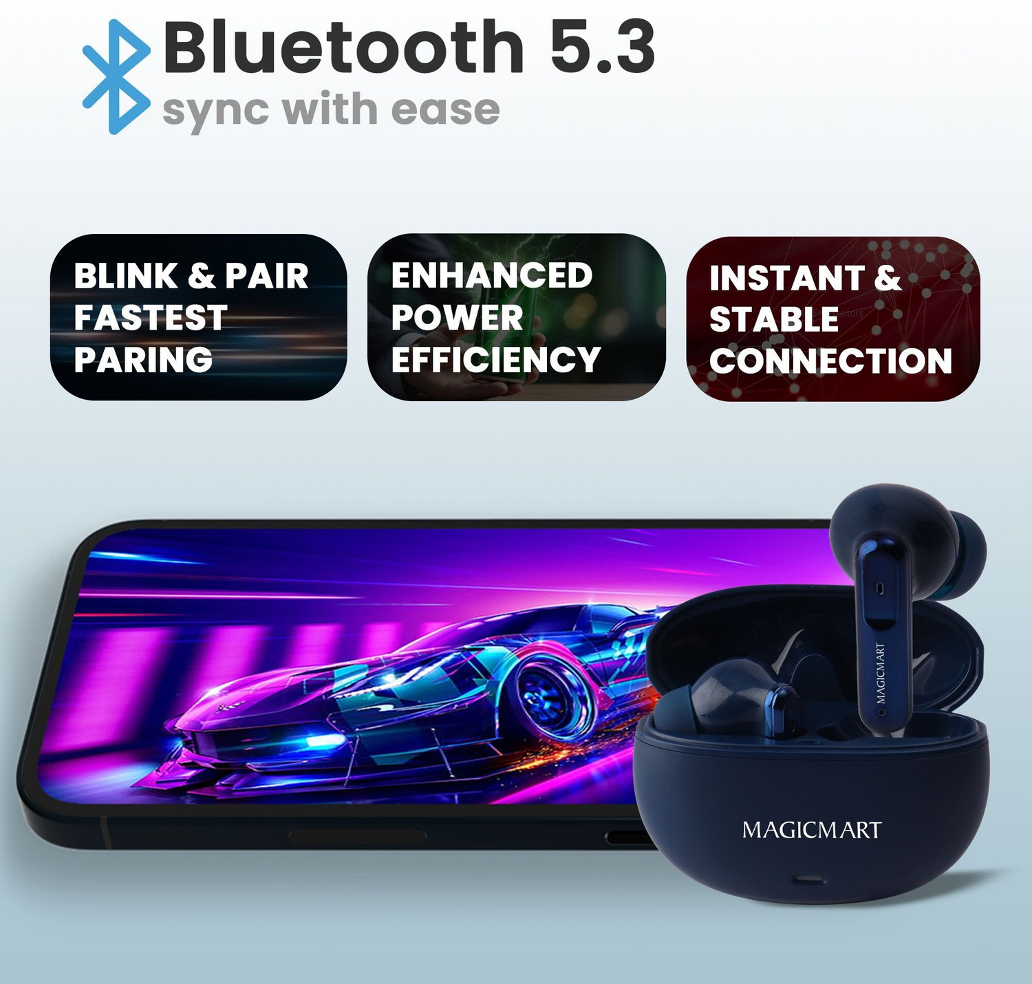Image of MAGICMART New 151 Earbuds Hd Sound & 40hr Playtime, Dual Pairing 4 Mic ENC, Bluetooth