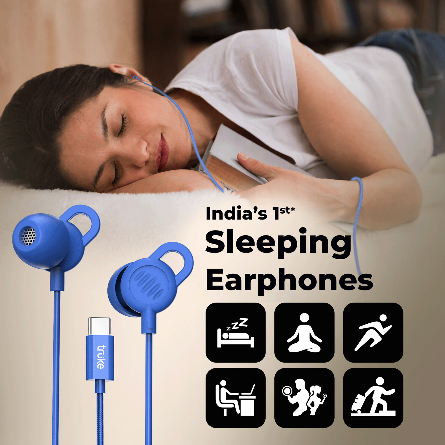 Image of truke Bass S2 Sleeping earphone w / 100% silicone tip, type-C, Mic, Multifuctional Keys Wired