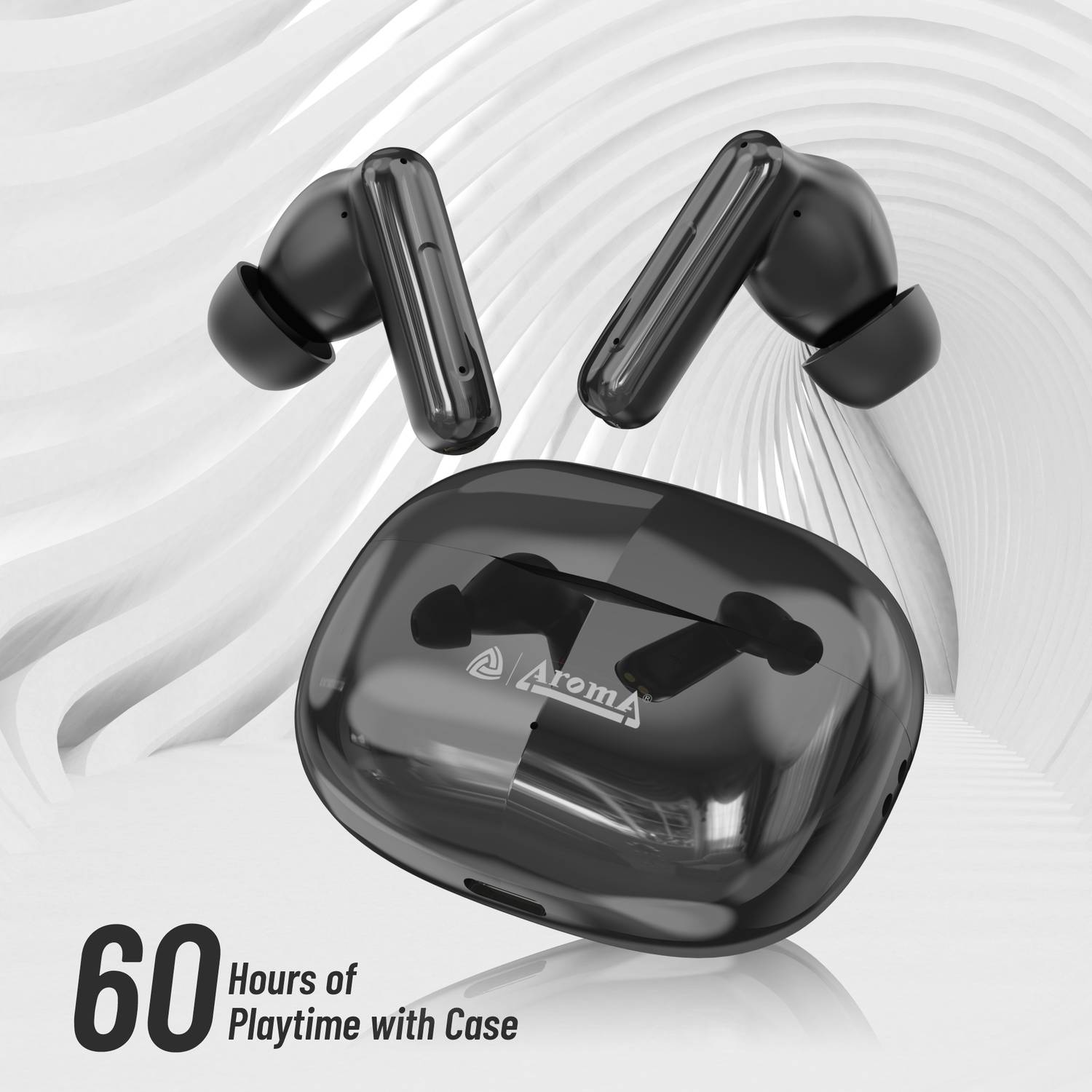 Aroma TWS1 V5.4 Upto 60Hr Playtime*, ENC, Dual Paring, Fast Charging, - Image 3