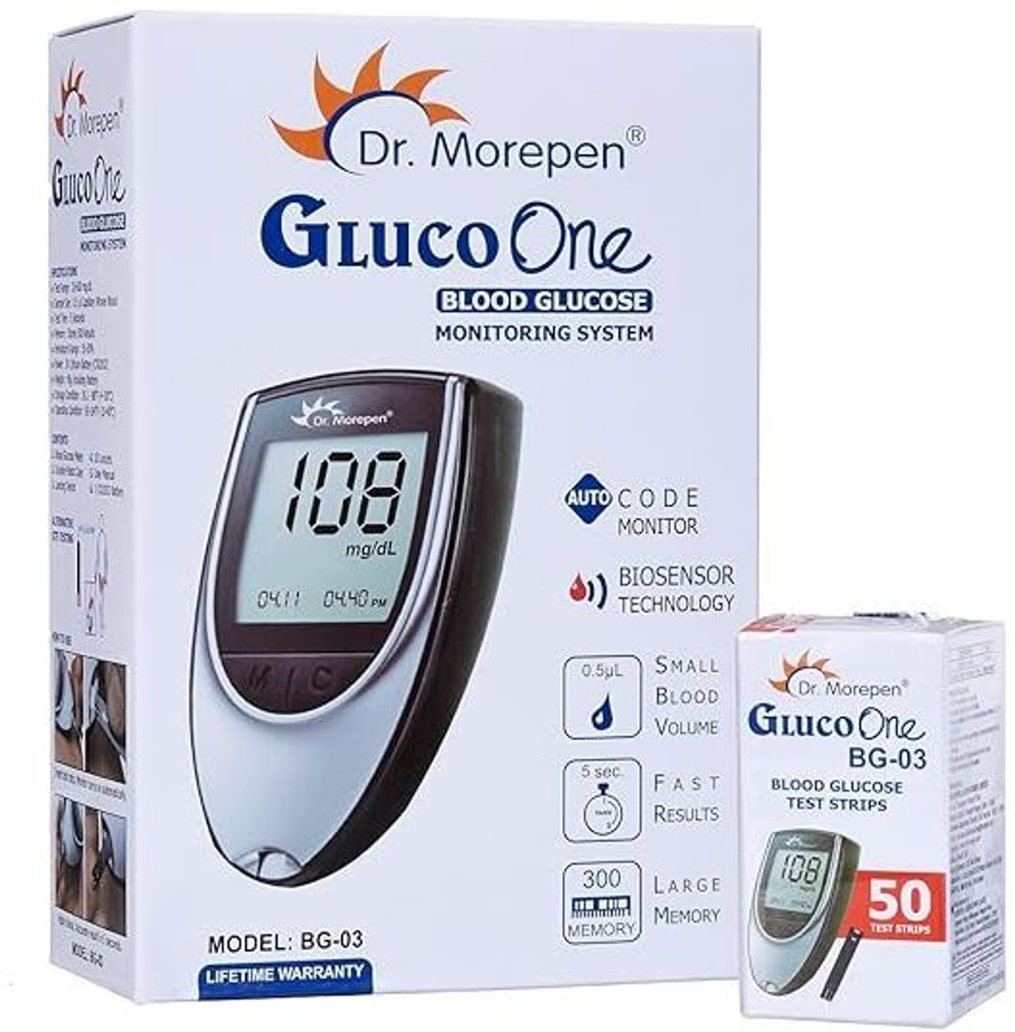 Image of Dr. Morepen Glucometer with 50 Strips and 100 Lancets Glucometer