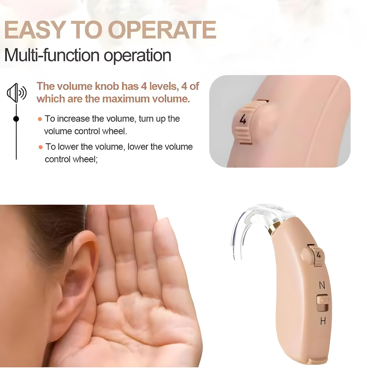 Image of Aika Made in Germany Behind The Ear Digital Hearing Aid Machine Sound Amplifier for Old Age Comes With Battery, Dry Kit and Automatic Sound Cancellation BTE Hearing Aid